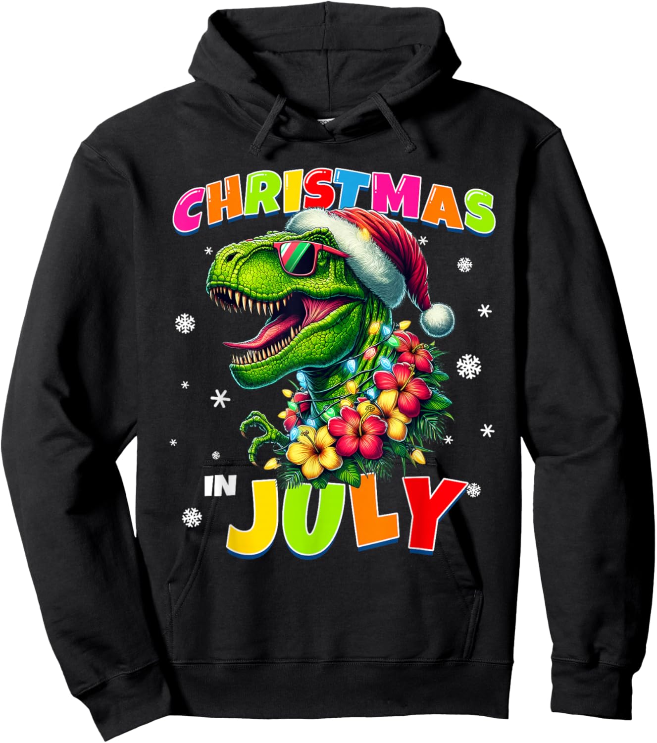 Funny Christmas In July T-Rex Dinosaur Boys Summer Men Women Hoodie - Hoodie | Black