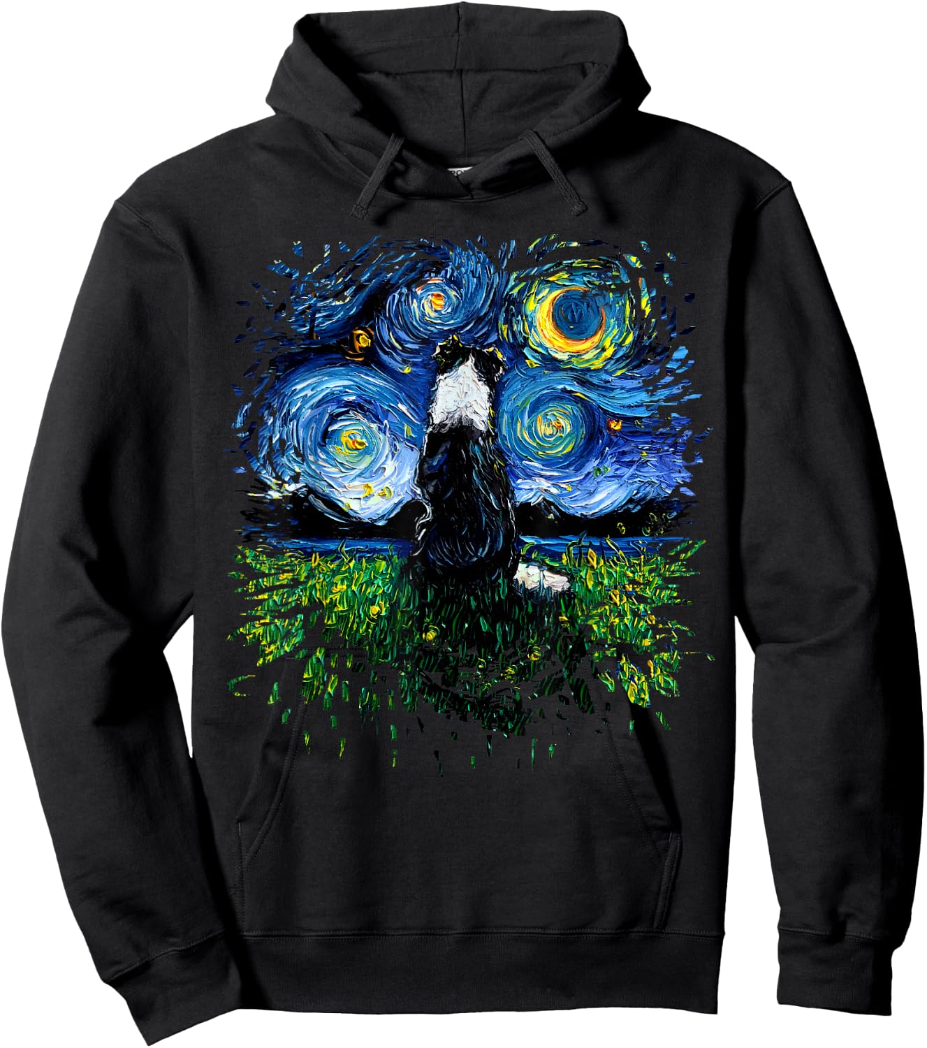 Border Collie Back Starry Night Impressionist Dog Aja Art Women Girls Kids Hoodie - Hoodie | Black