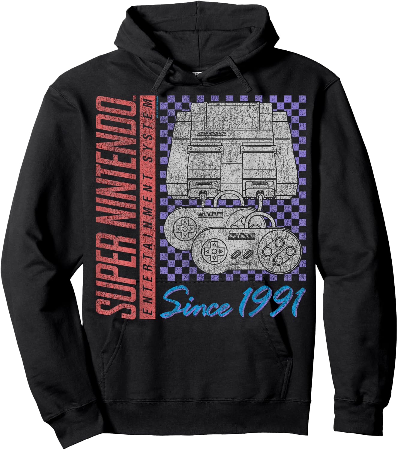 Super Nintendo Entertainment System Retro Faded 1991 Logo Hoodie - Hoodie | Black