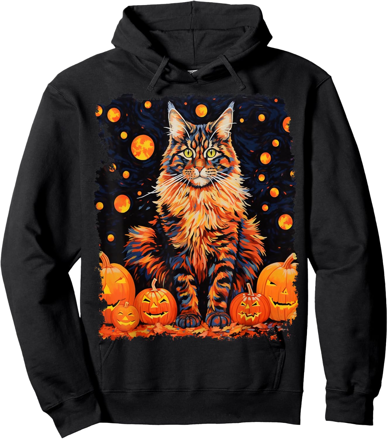 Pop Art Maine Coon Cat Pumpkin Halloween Hoodie - Hoodie | Black