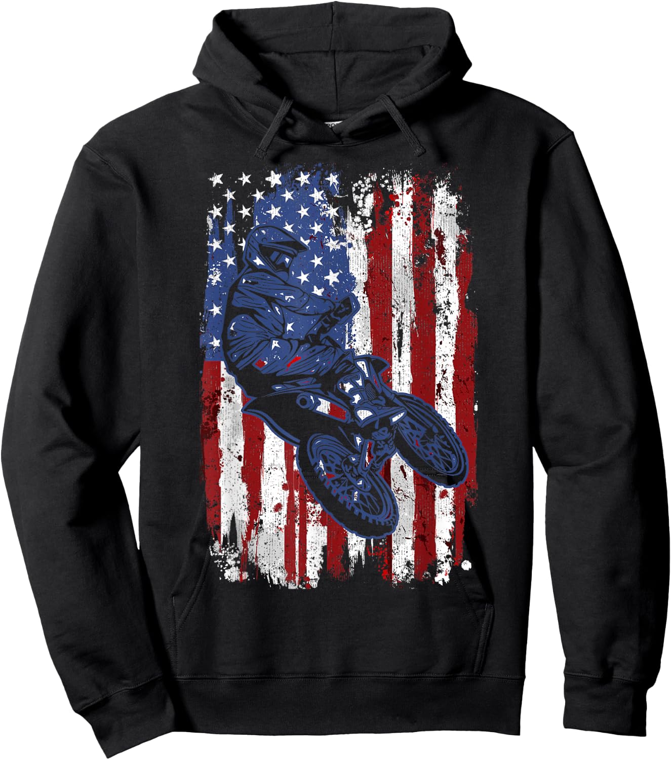 Motocross Dirt Bike USA Flag 4th of July Hoodie - Hoodie | Black