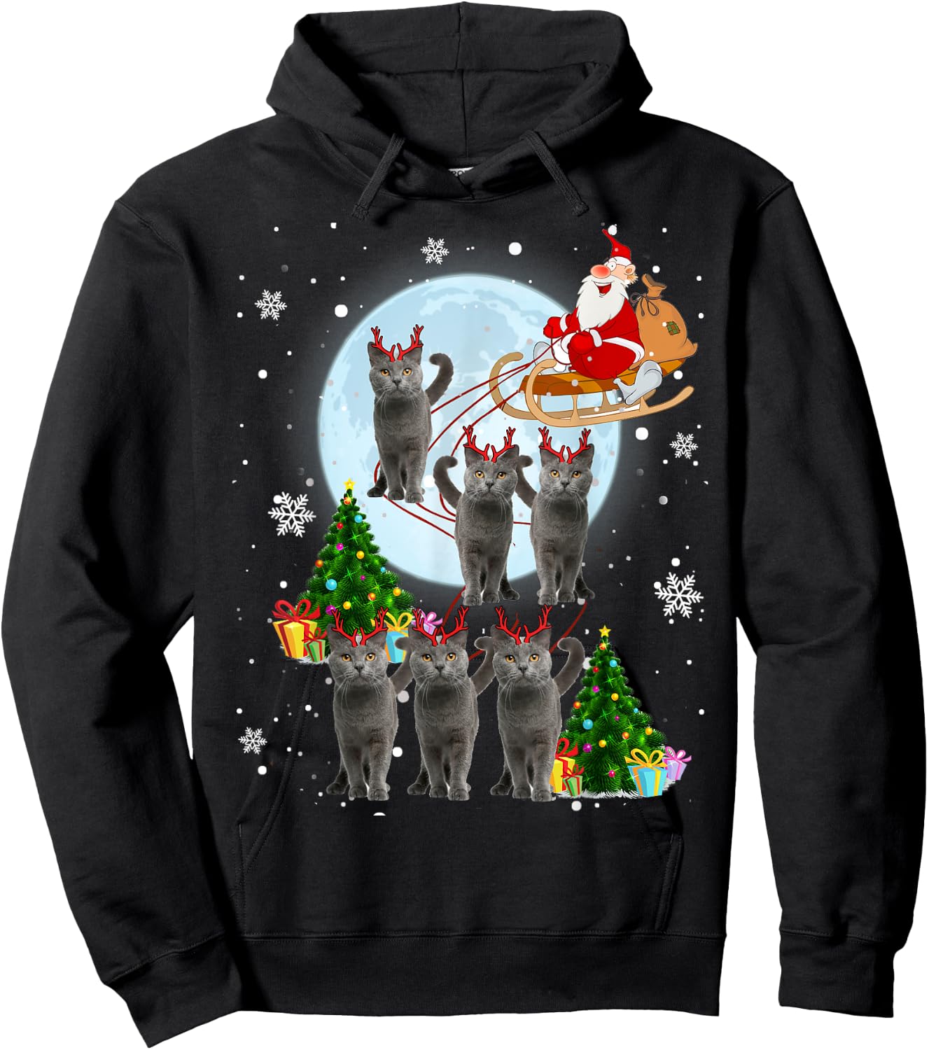 Russian Blue Reindeer Christmas Russian Blue Cat Lover Gifts Hoodie - Hoodie | Black