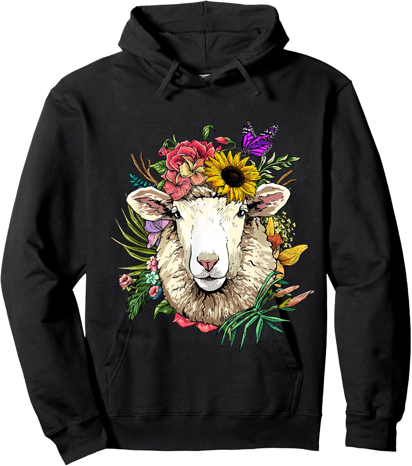 Floral Sheep Shirt Lamb Farm Animal Face Farmer Sheep Lover Hoodie - Hoodie | Black