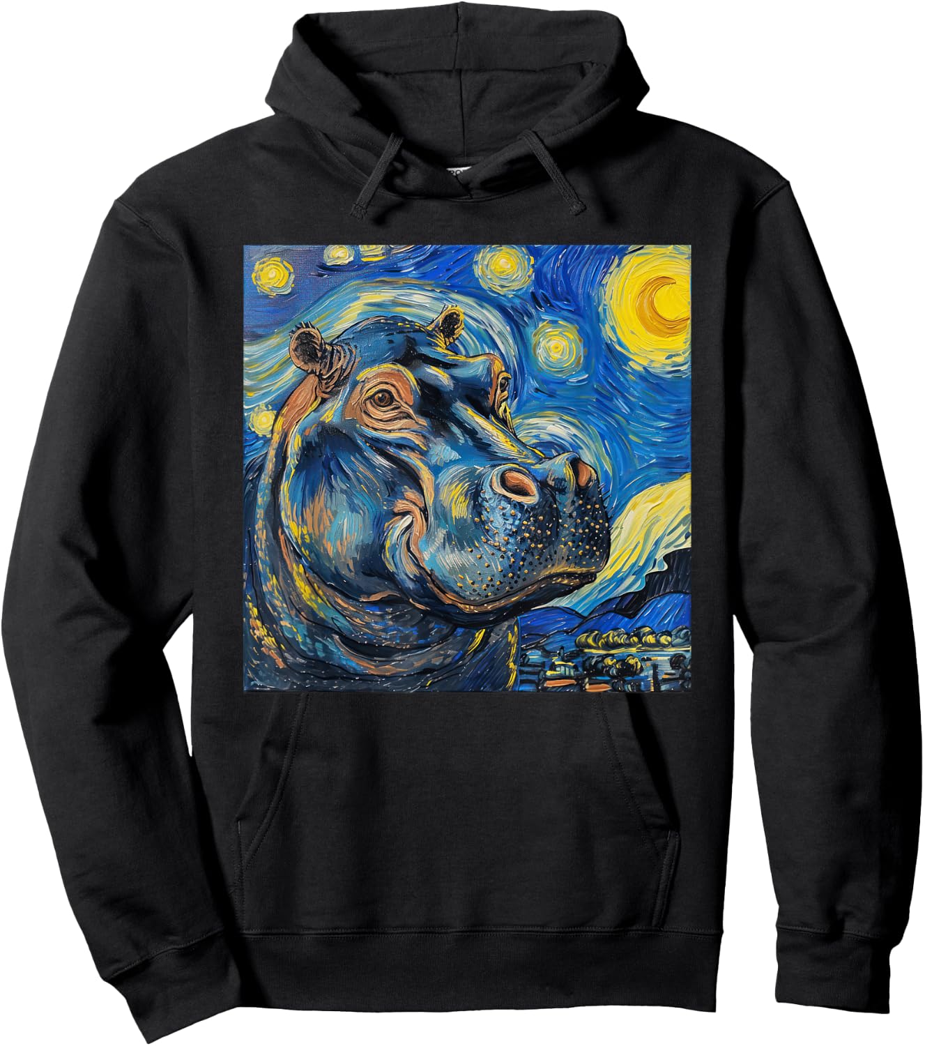 Hippopotamus Hippo Van Gogh Style Starry Night Hoodie - Hoodie | Black
