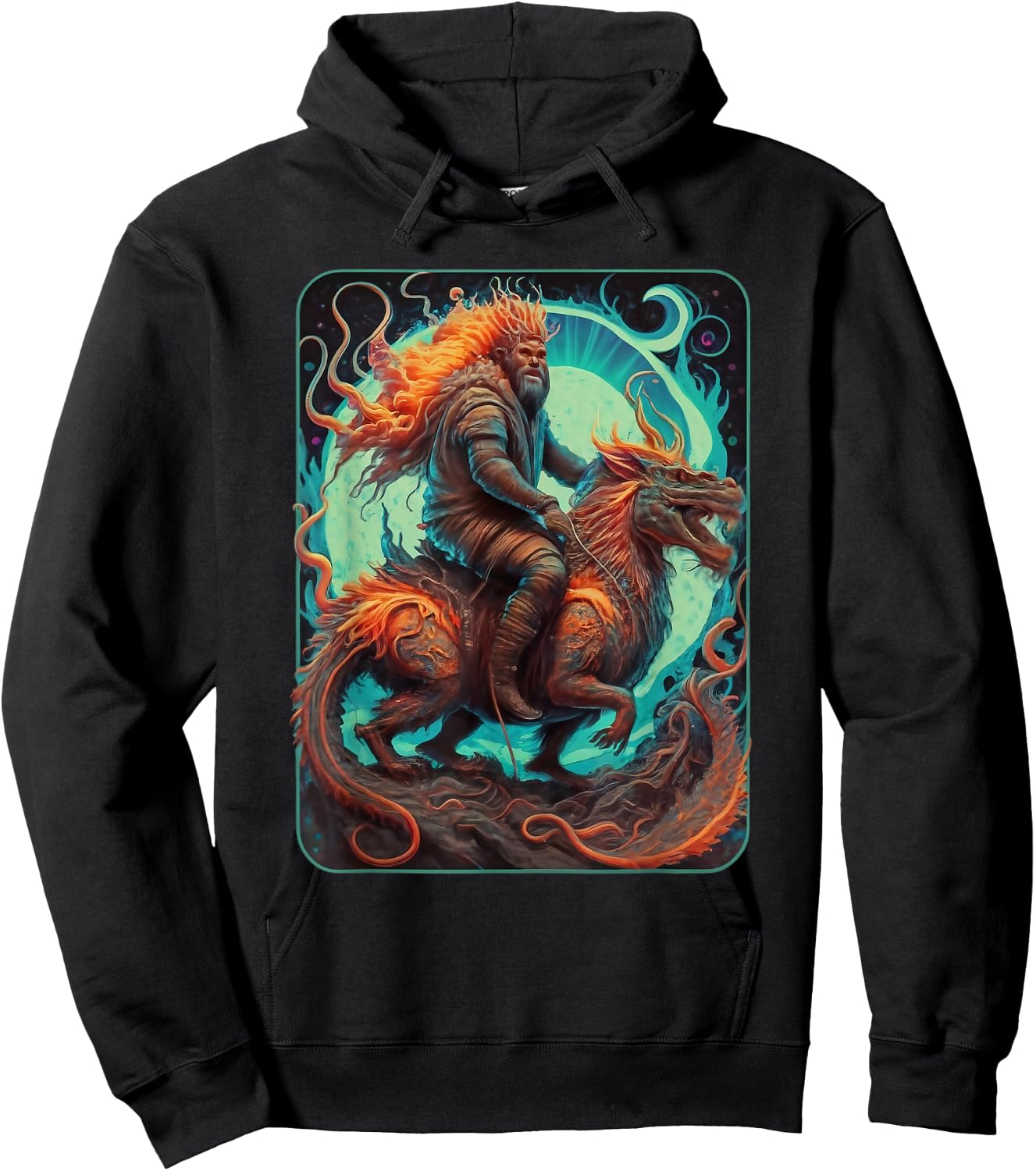 Bigfoot Sasquatch Riding Dragon Mystical Fantasy Art Hoodie - Hoodie | Black