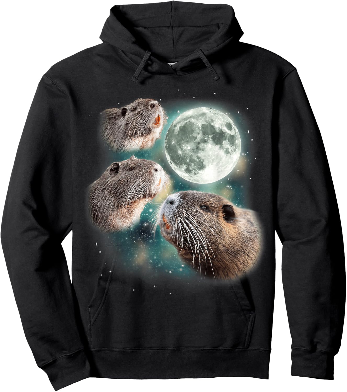 Three Beavers Moon | Funny 3 Rodents Howling At Moon Parody Hoodie - Hoodie | Black