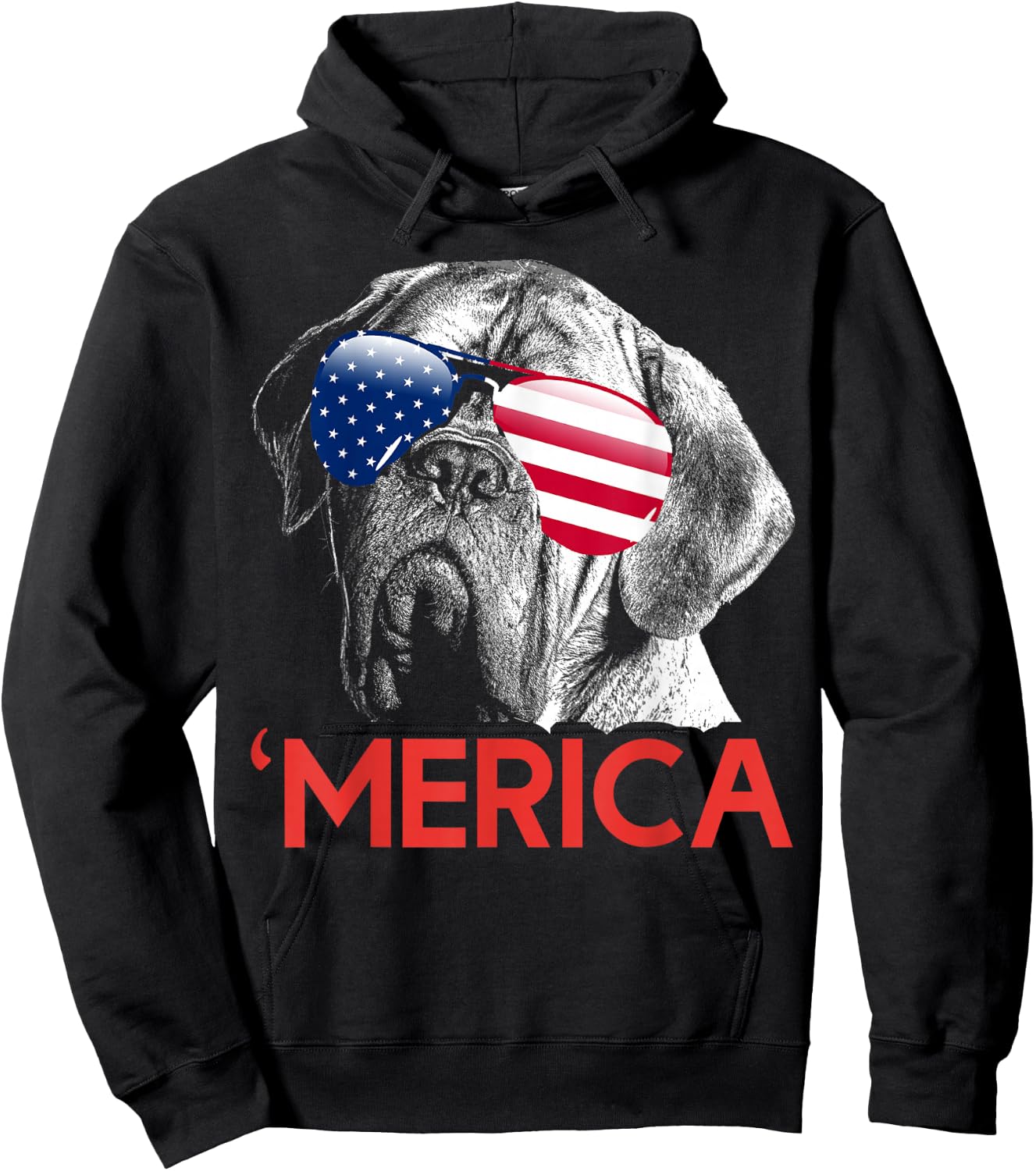Merica Dogue de Bordeaux American Flag 4th of July Hoodie - Hoodie | Black