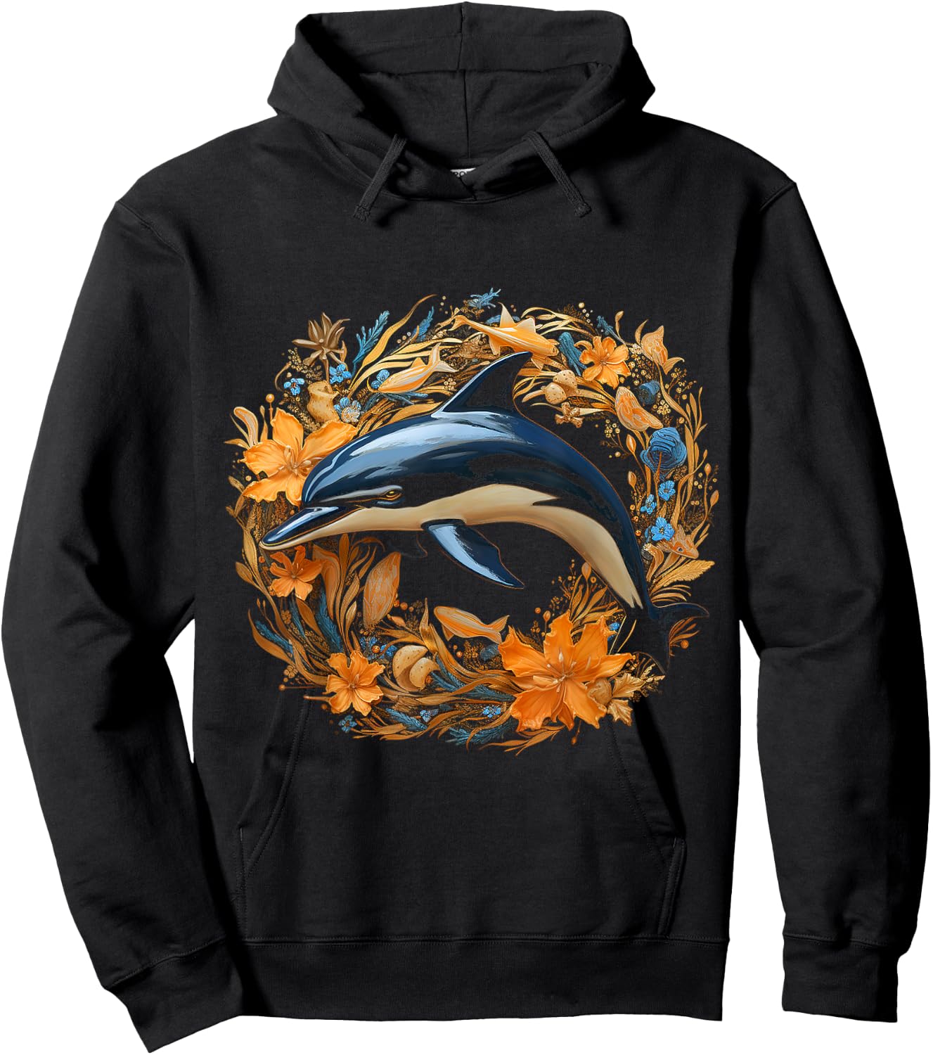 Dolphin Flowers Art Animal Sculpture Graphic Dolphin Hoodie - Hoodie | Black