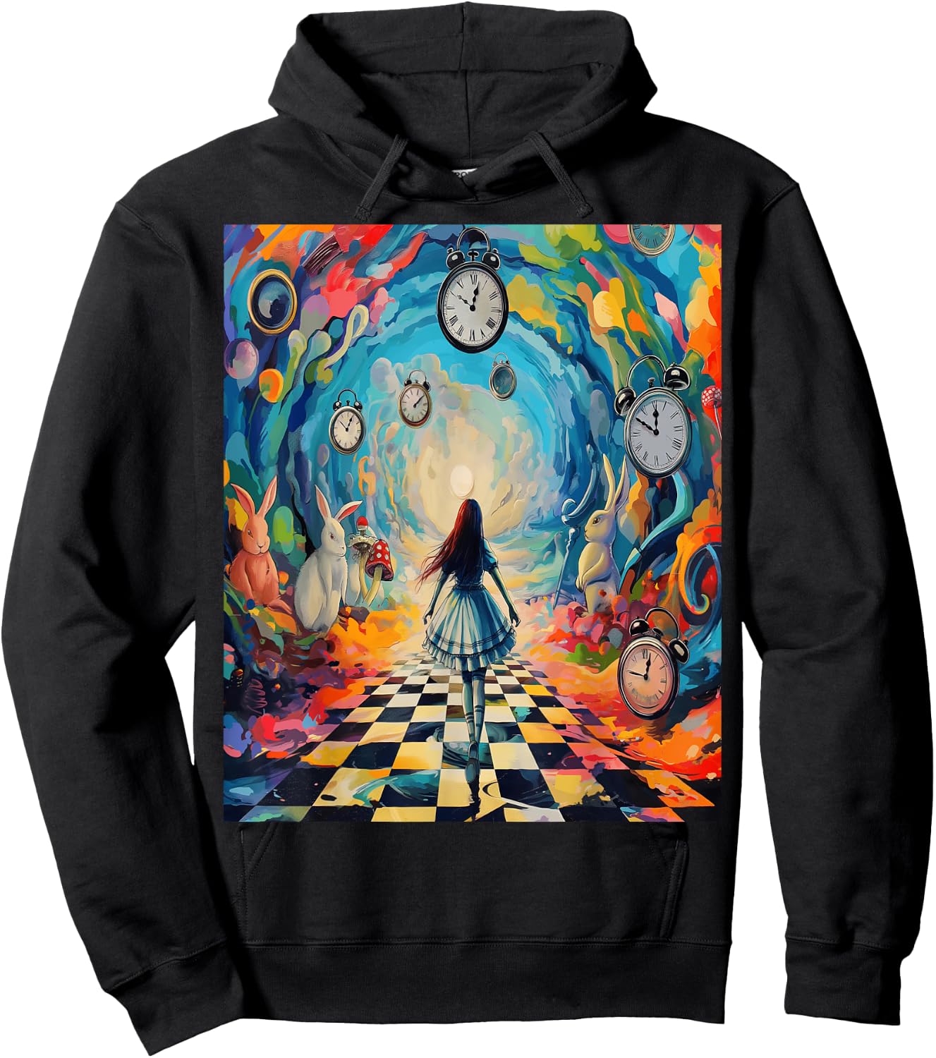 Alice in Wonderland Trippy Timepiece Hoodie - Hoodie | Black
