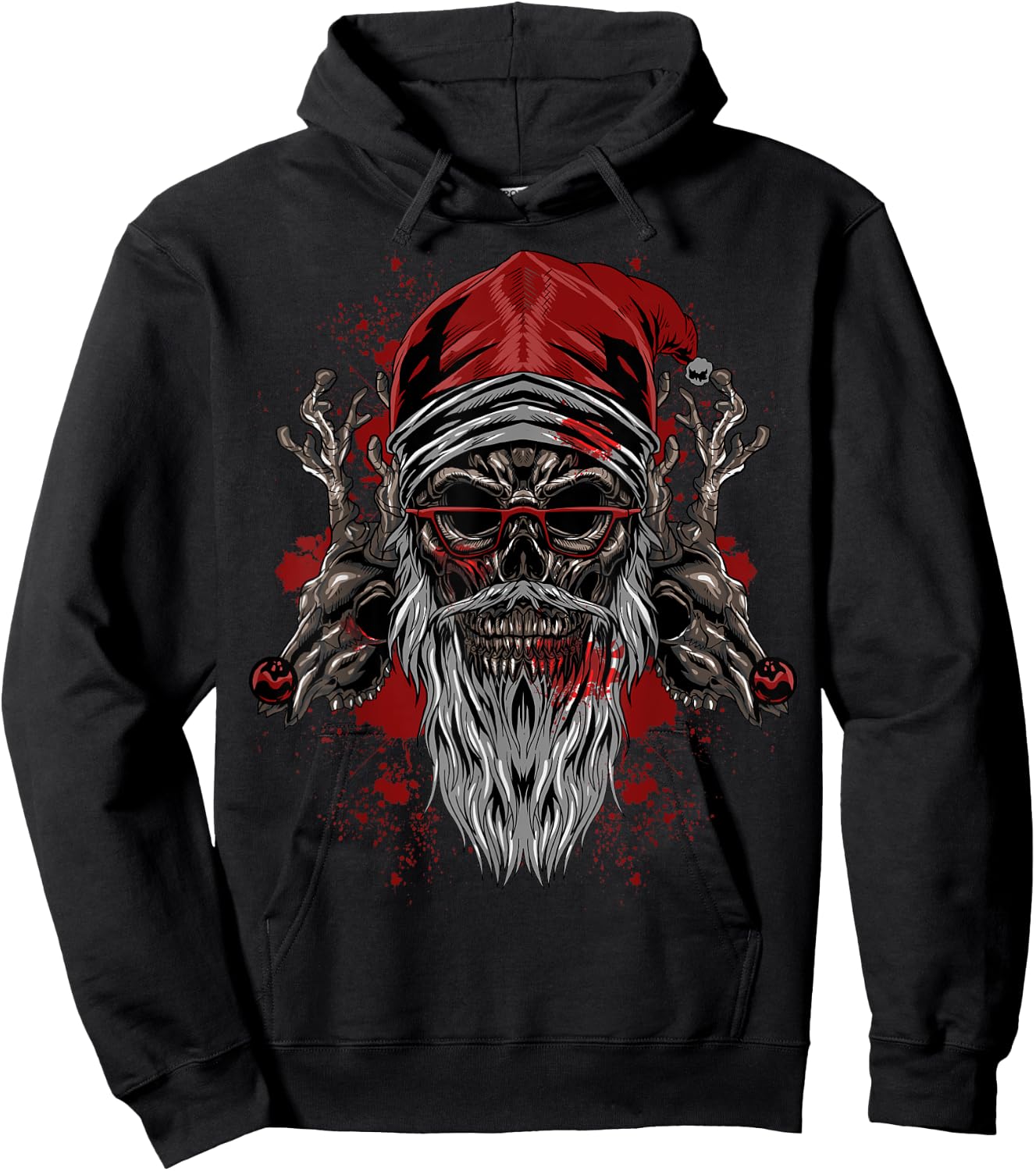 Evil Santa Skull Heavy Xmas Gift Hoodie - Hoodie | Black