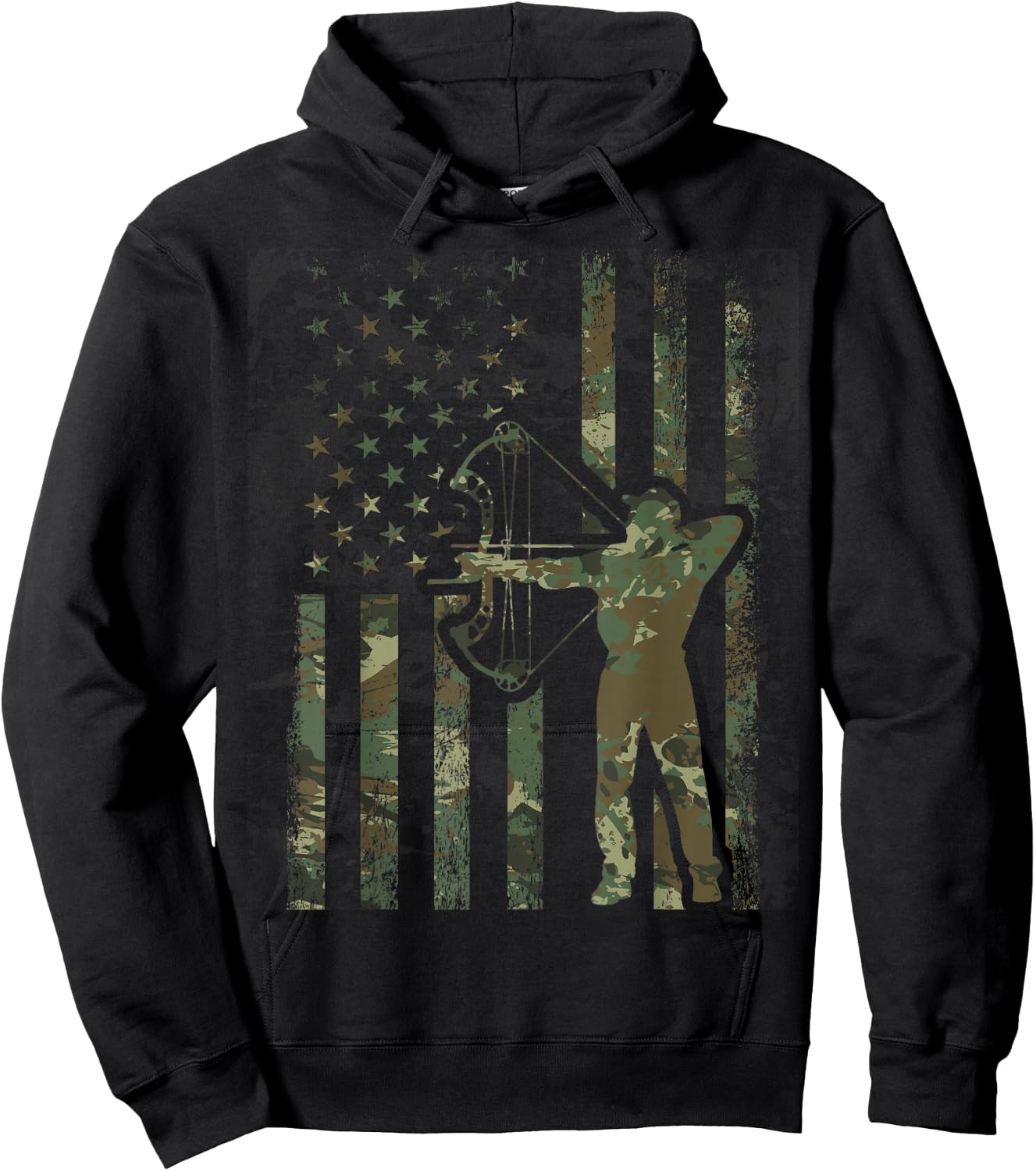 Camo American Flag Buck Hunting Gift Bow Hunter Women Men Hoodie - Hoodie | Black
