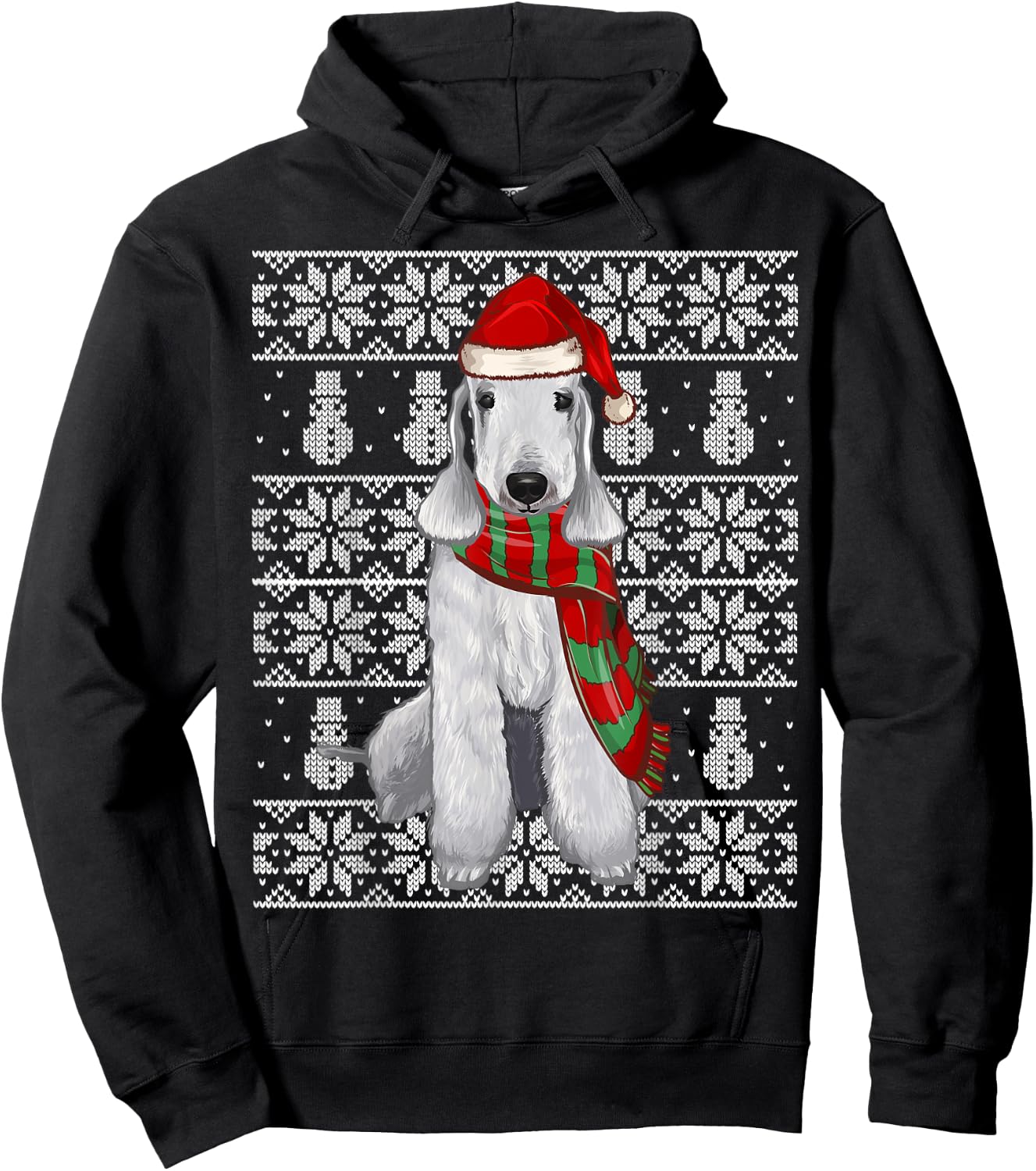 Santa Hat Xmas Bedlington Terrier Ugly Christmas Hoodie - Hoodie | Black