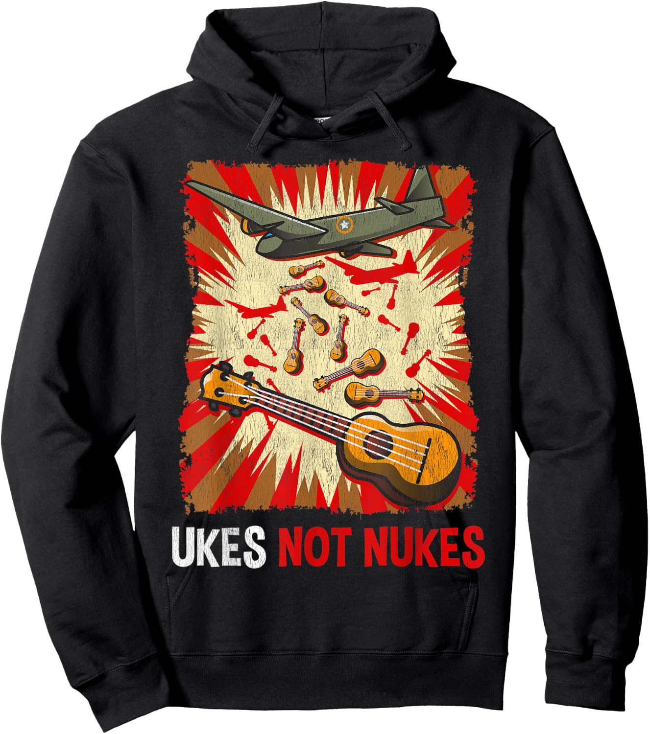 Ukes Not Nukes | Ukulele Guitar Music Musician Gift Hoodie - Hoodie | Black
