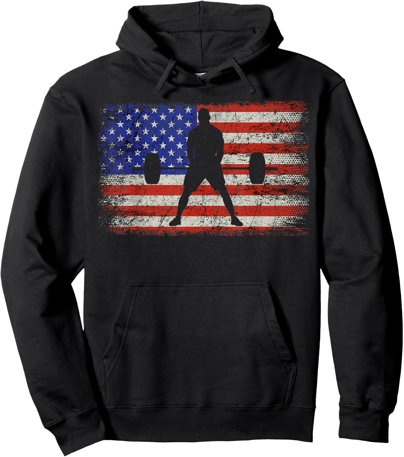 Weightlifting Patriotic Barbell American Flag Weight Lifter Hoodie - Hoodie | Black