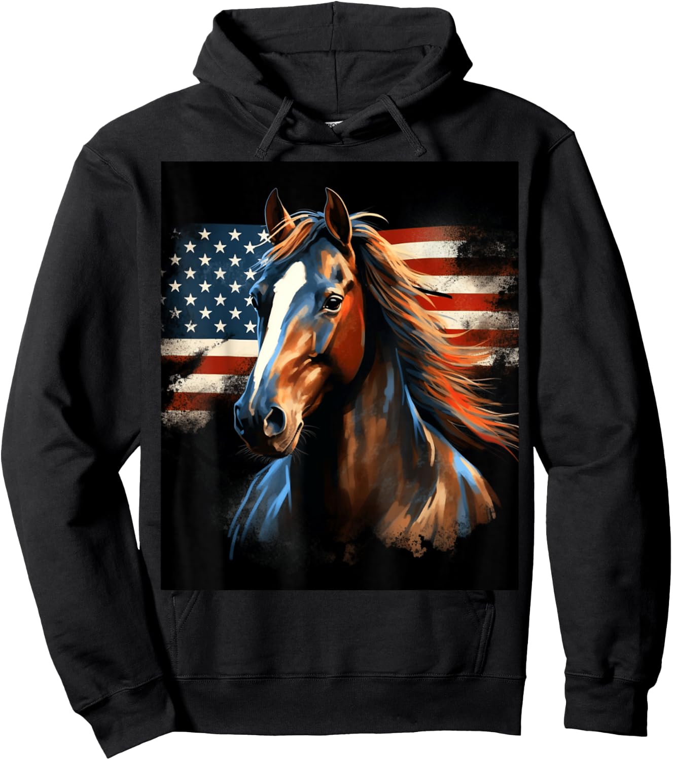 Patriotic Horse American Flag Horseback Riding Western Farm Hoodie - Hoodie | Black