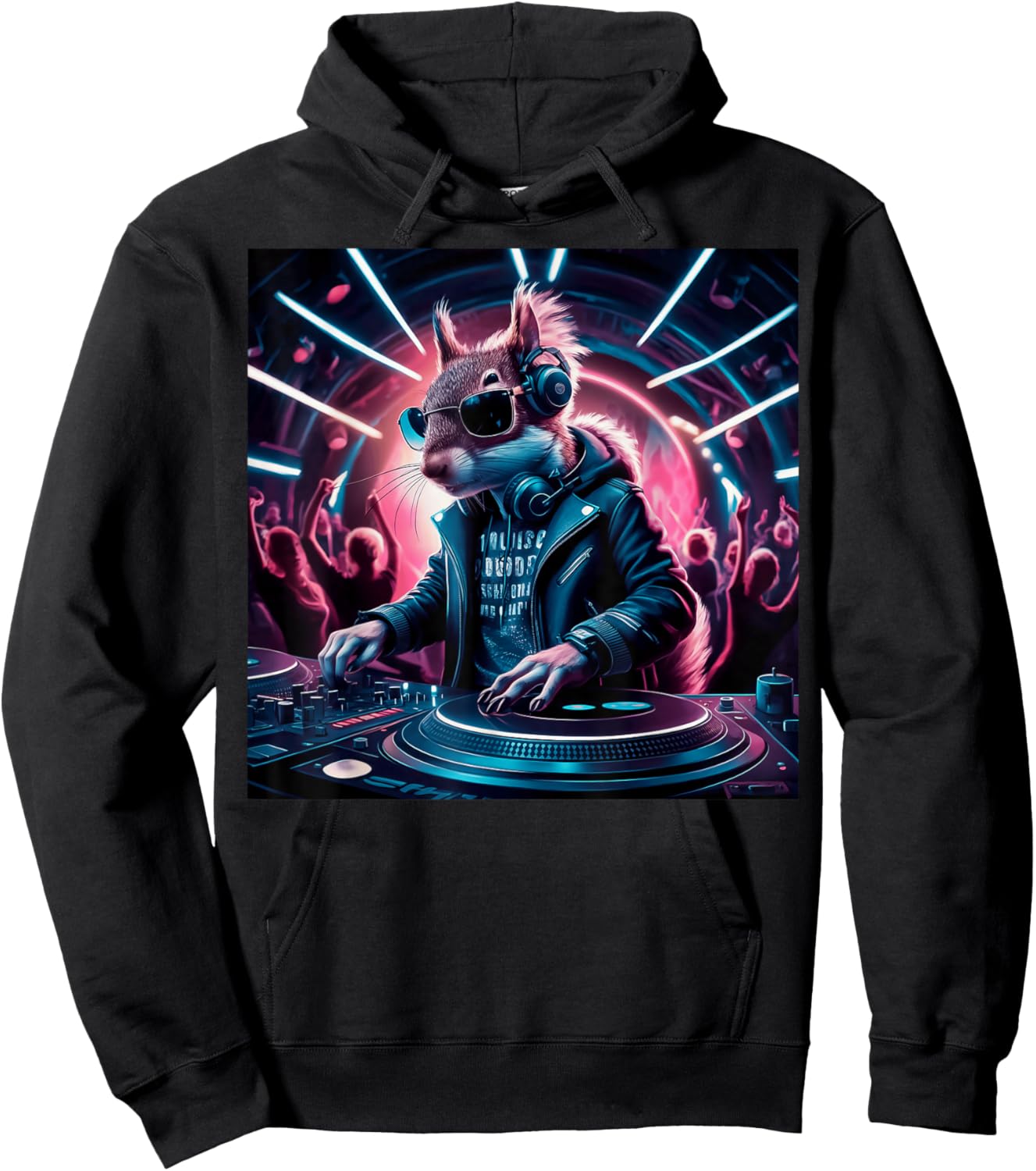 The Beat Never Stops Dj Squirrel In Leather Jacket Edm Art Hoodie - Hoodie | Black