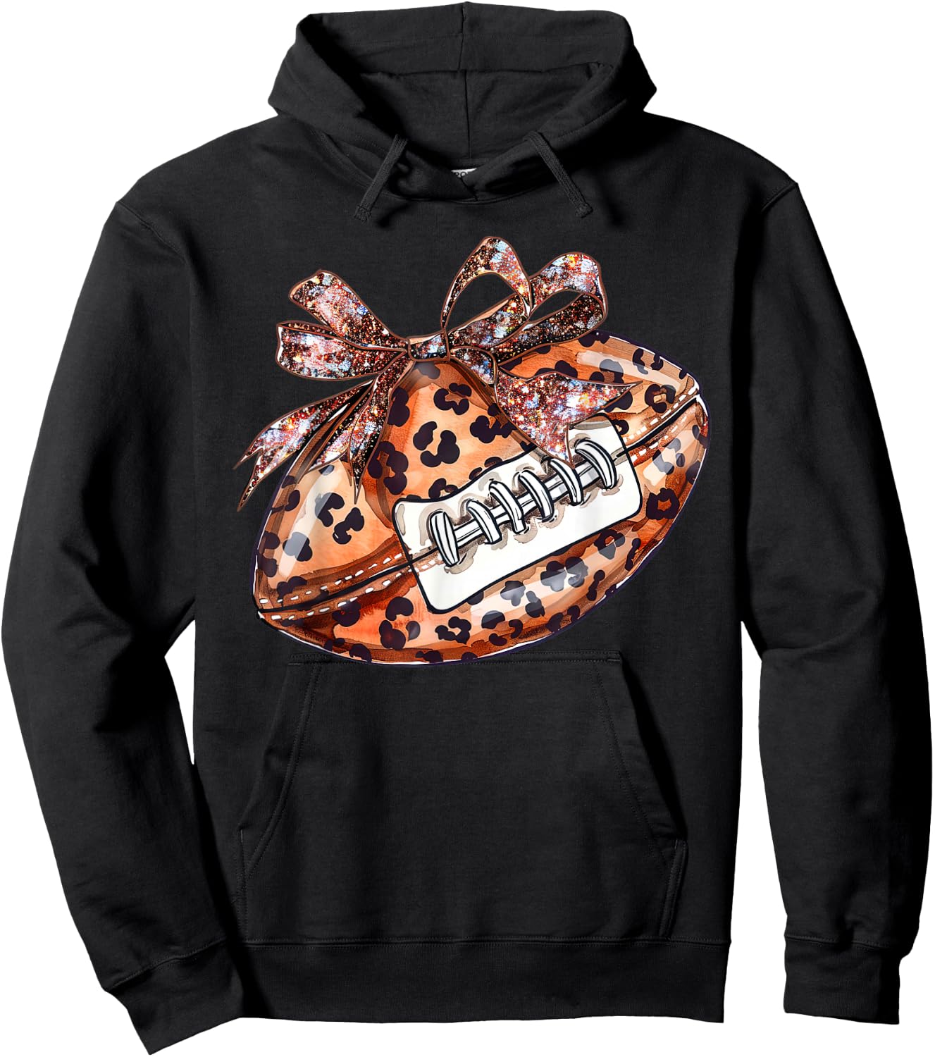 Leopard Cheetah Pattern Print Football with Ribbon Bow Tie Hoodie - Hoodie | Black