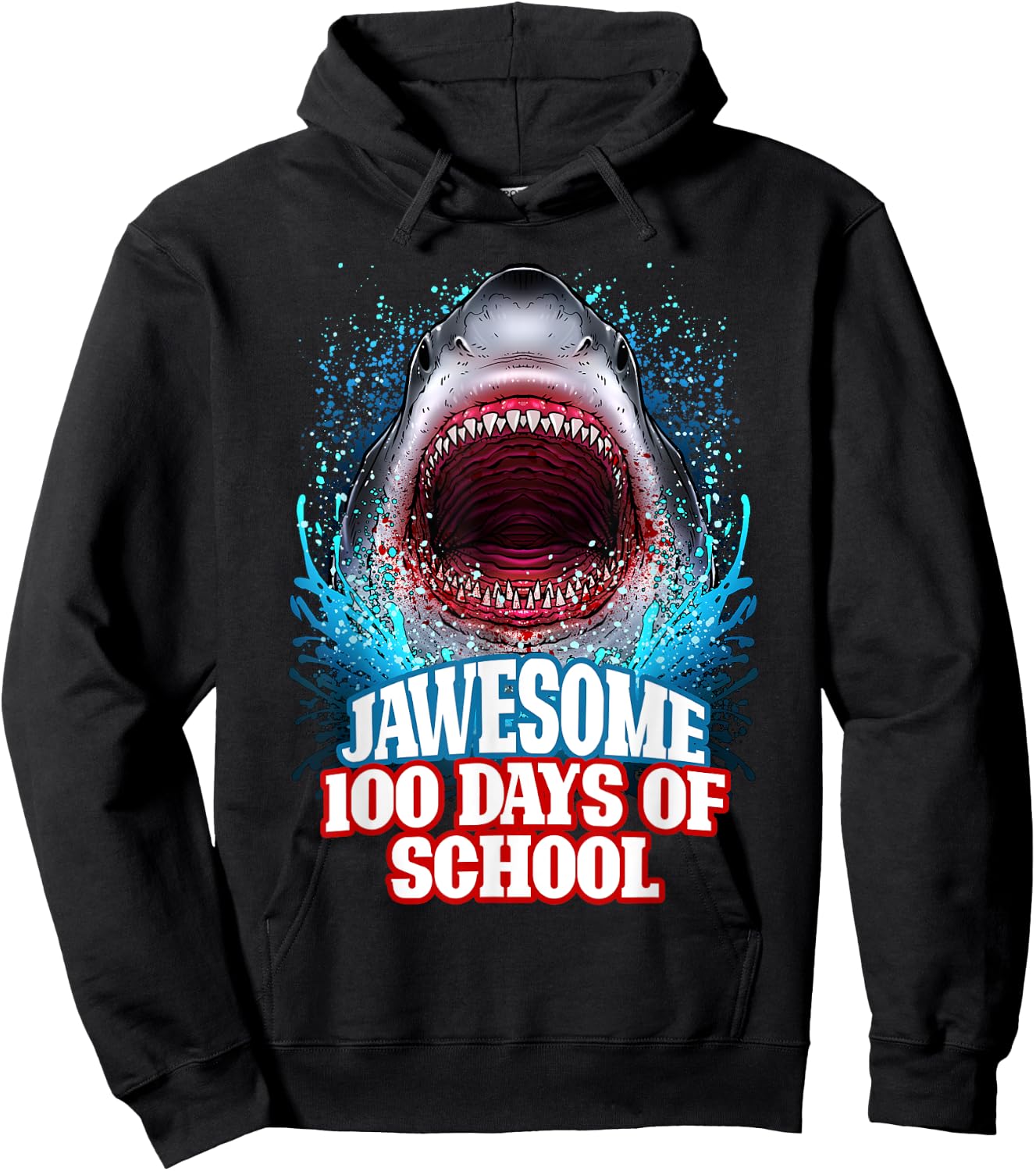 Jawesome 100 Days Of School Kids Adults Great White Shark Hoodie - Hoodie | Black