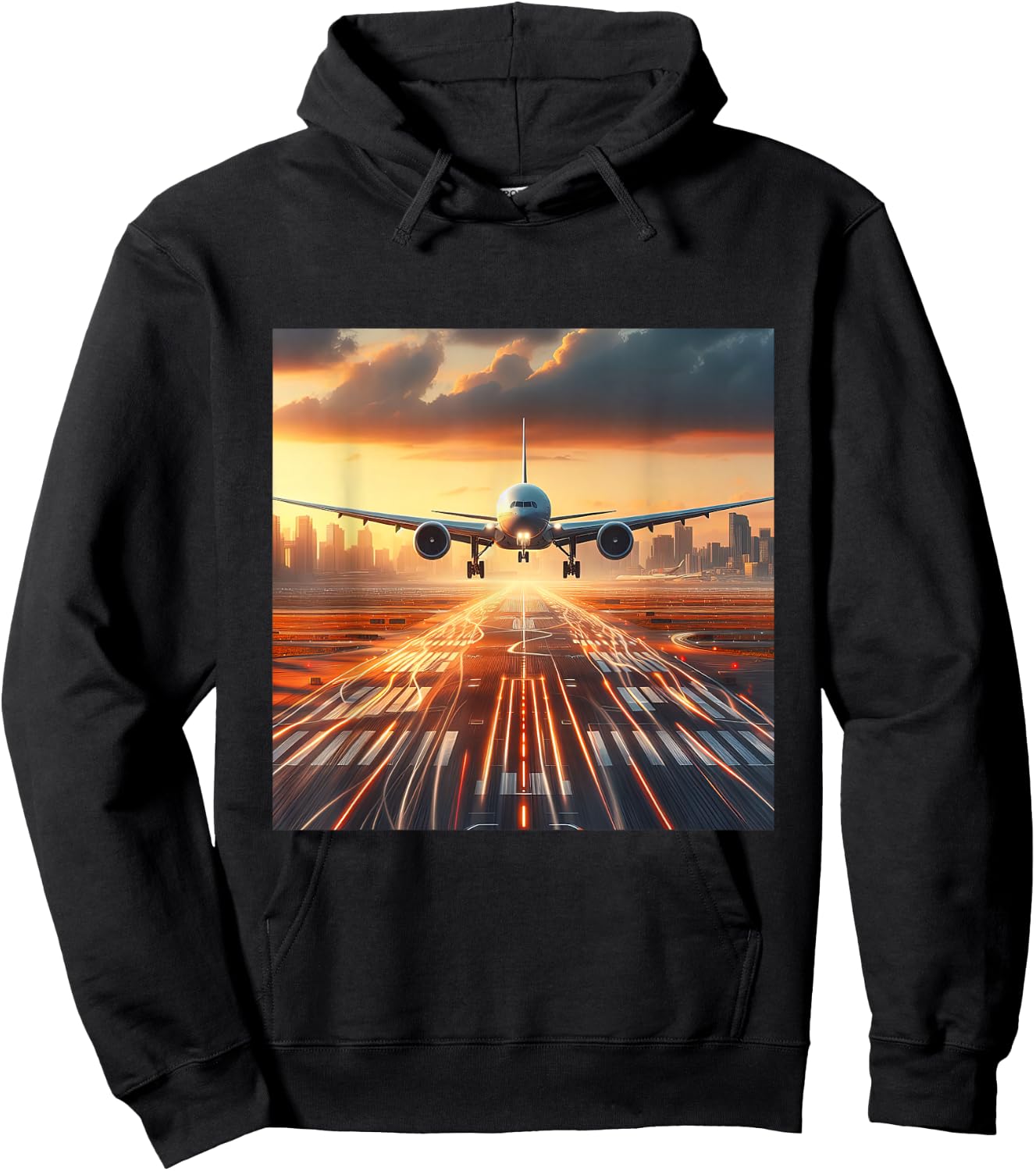 B-777 Aircraft Aviation Airplane Airport Runway Landing Hoodie - Hoodie | Black