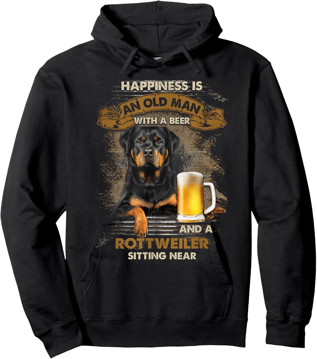 Happiness is an old man with a beer and a rottweiler Hoodie - Hoodie | Black