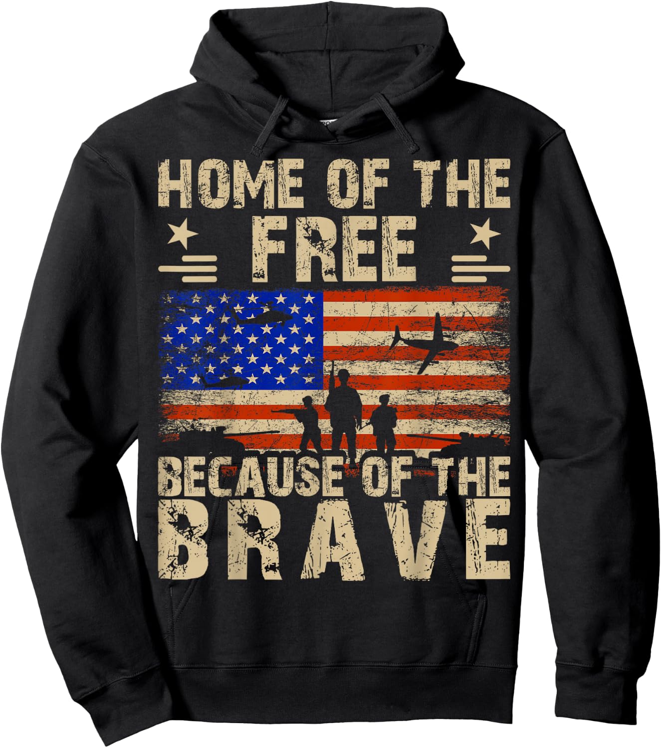 4th of July USA Flag - Home of the Free because of the Brave Hoodie - Hoodie | Black