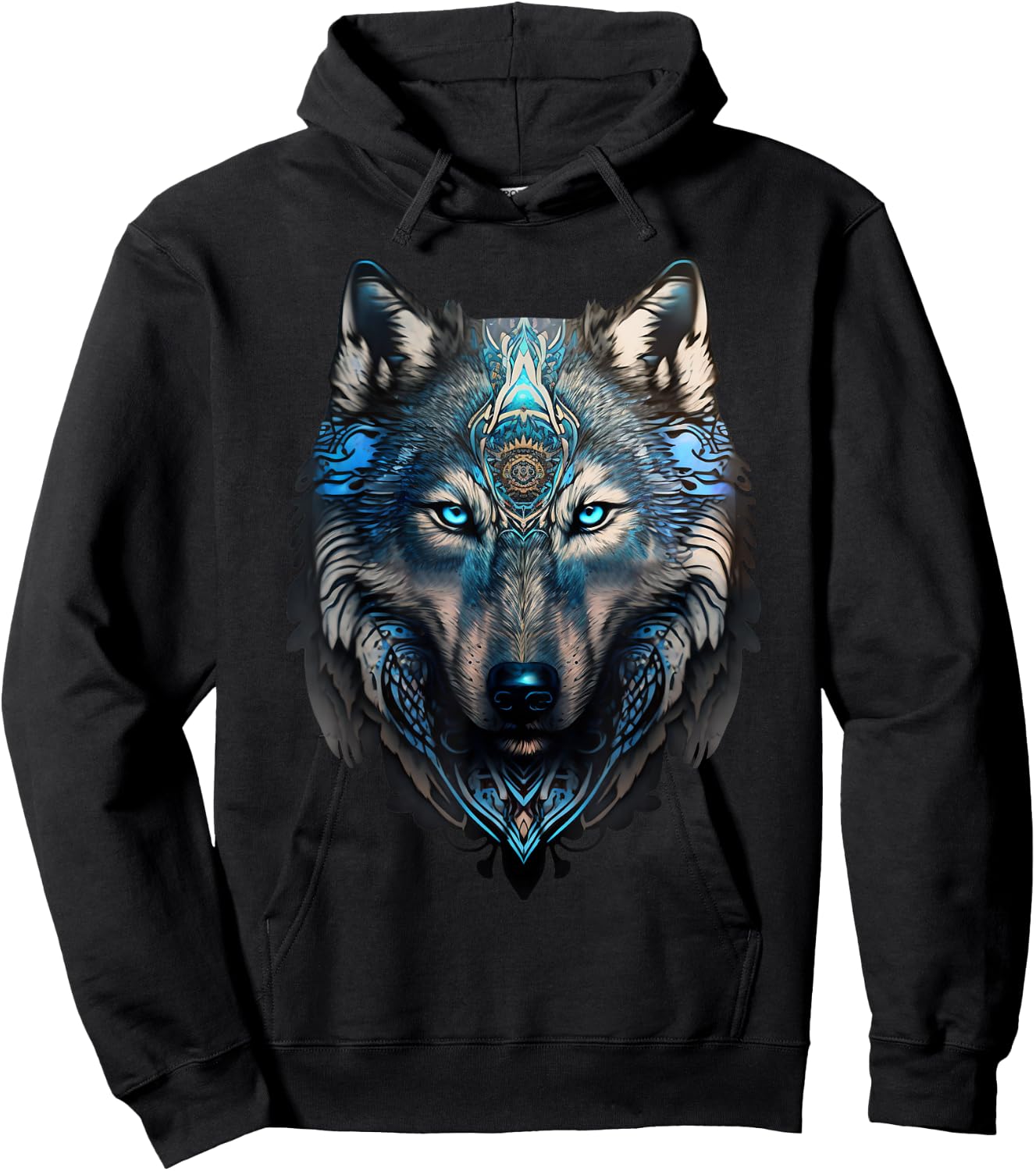 Wolf Majestic Native American Style Grey Wolf & Animal Lover Hoodie - Hoodie | Black