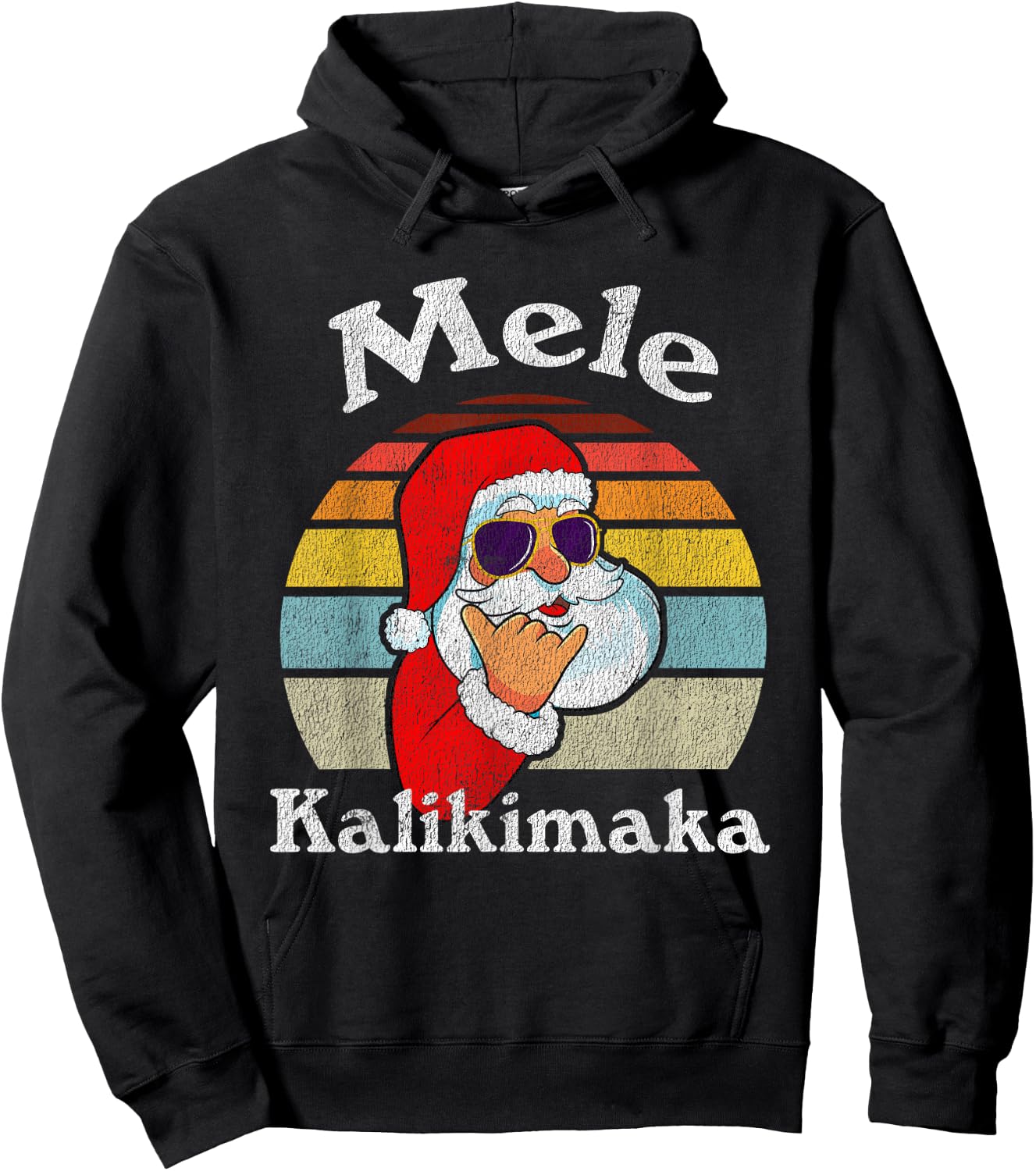 Mele Kalikimaka Retro Christmas Santa Shaka Hawaii Short Sleeve Hoodie - Hoodie | Black
