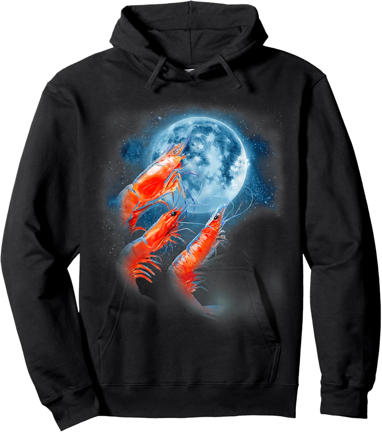 Three Shrimp Moon | Funny 3 Shrimp Howling Moon Men Women Hoodie - Hoodie | Black