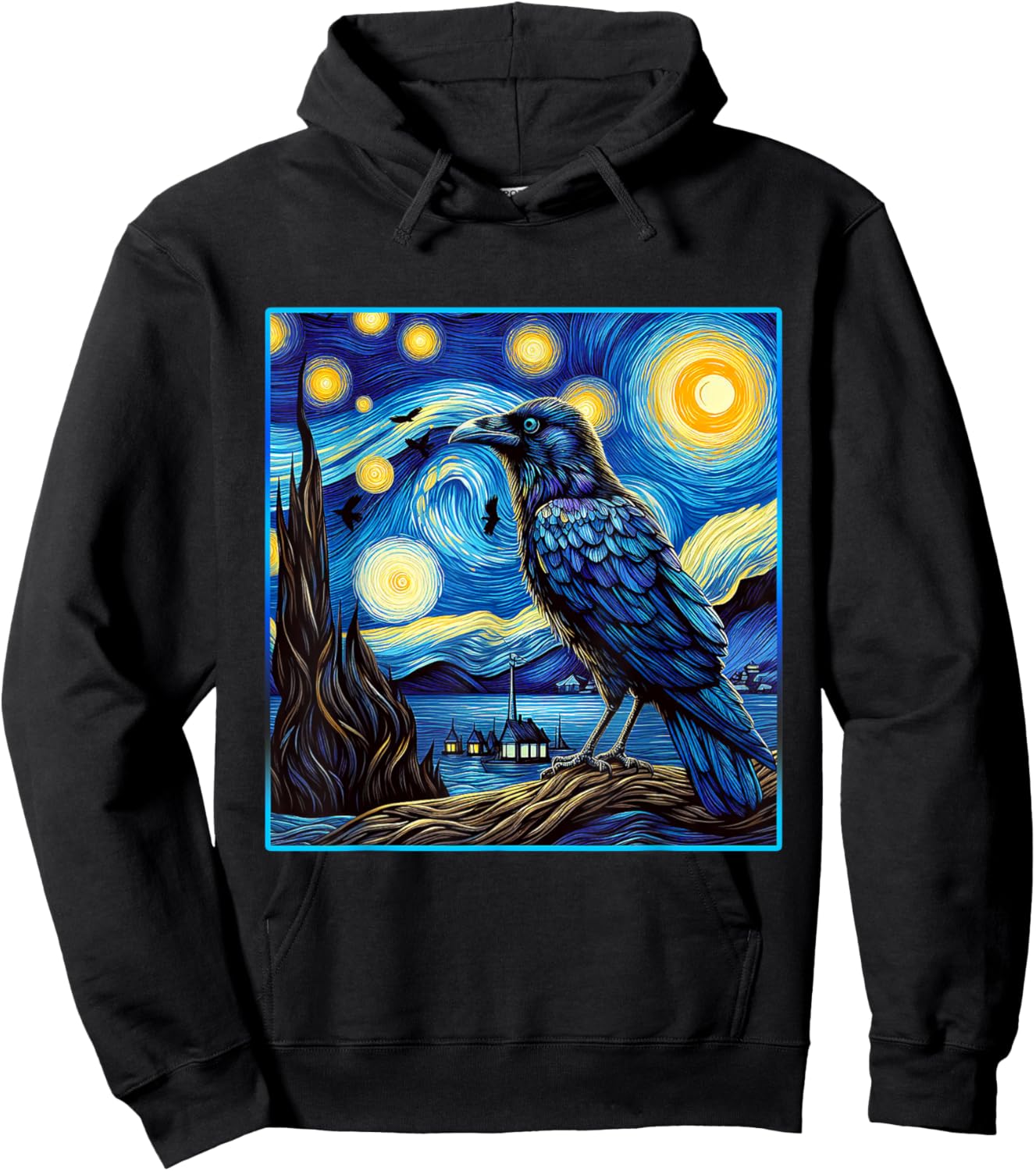 Raven Starry Night Shirt Van Gogh Painting Black Crow Lover Hoodie - Hoodie | Black