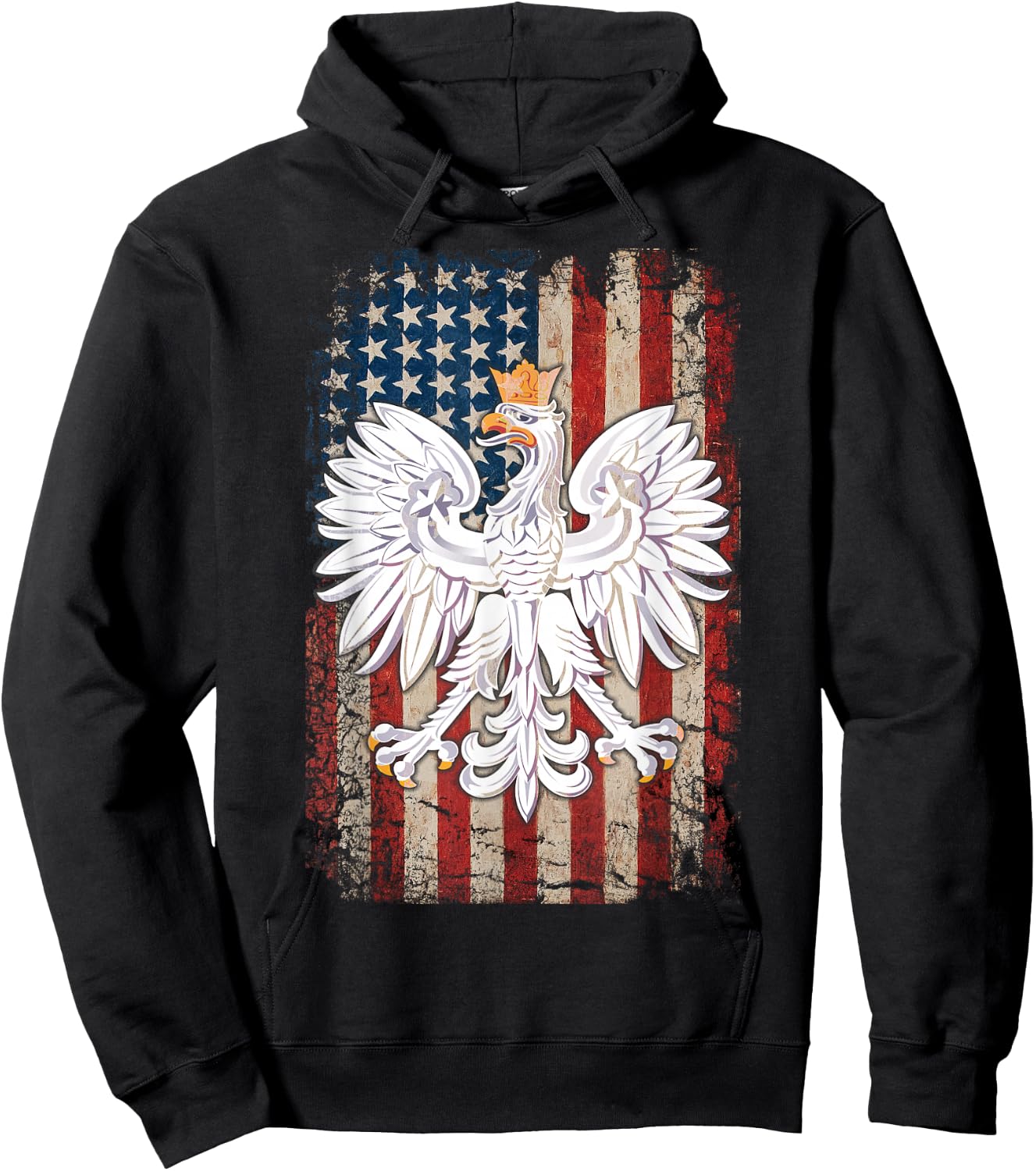 Polish Eagle American Flag Pride Poland Hoodie - Hoodie | Black