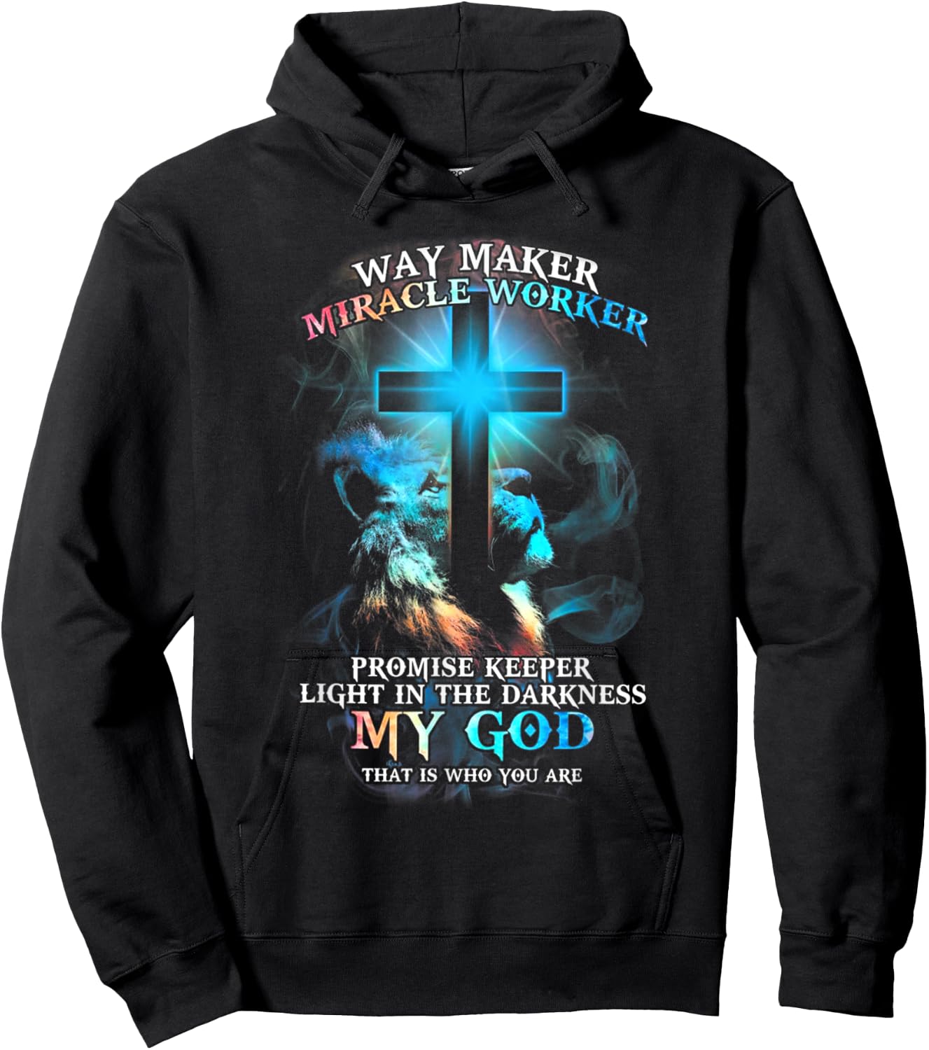Lion Cross Light Colorful Waymaker Miracle Worker Hoodie - Hoodie | Black