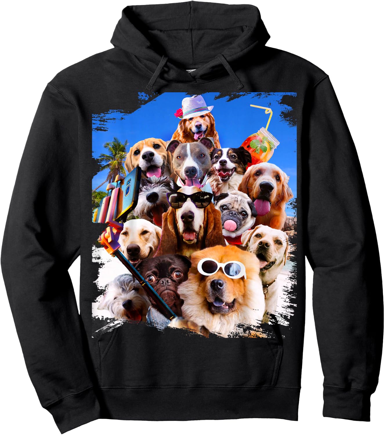 Dog Selfie with Glasses Hoodie - Hoodie | Black