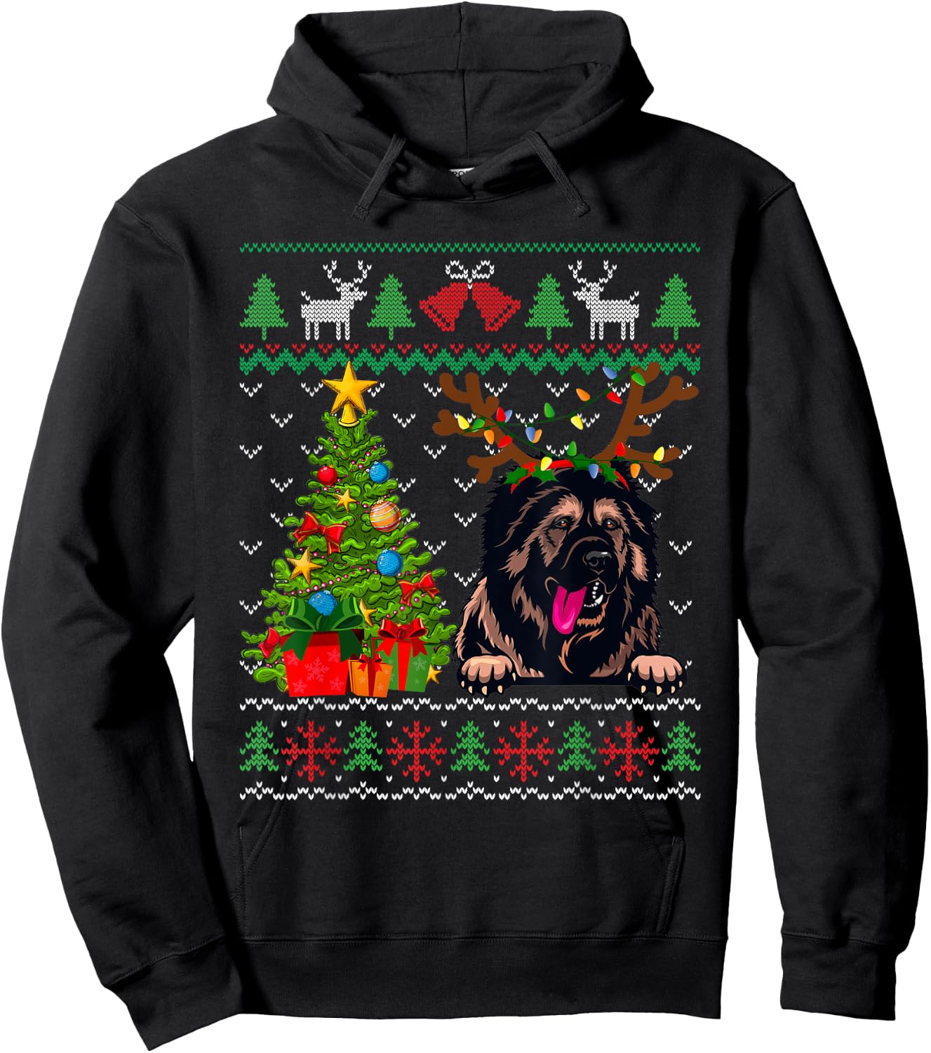 Caucasian Shepherd Dog Merry Christmas Reindeer Truck Xmas Hoodie - Hoodie | Black