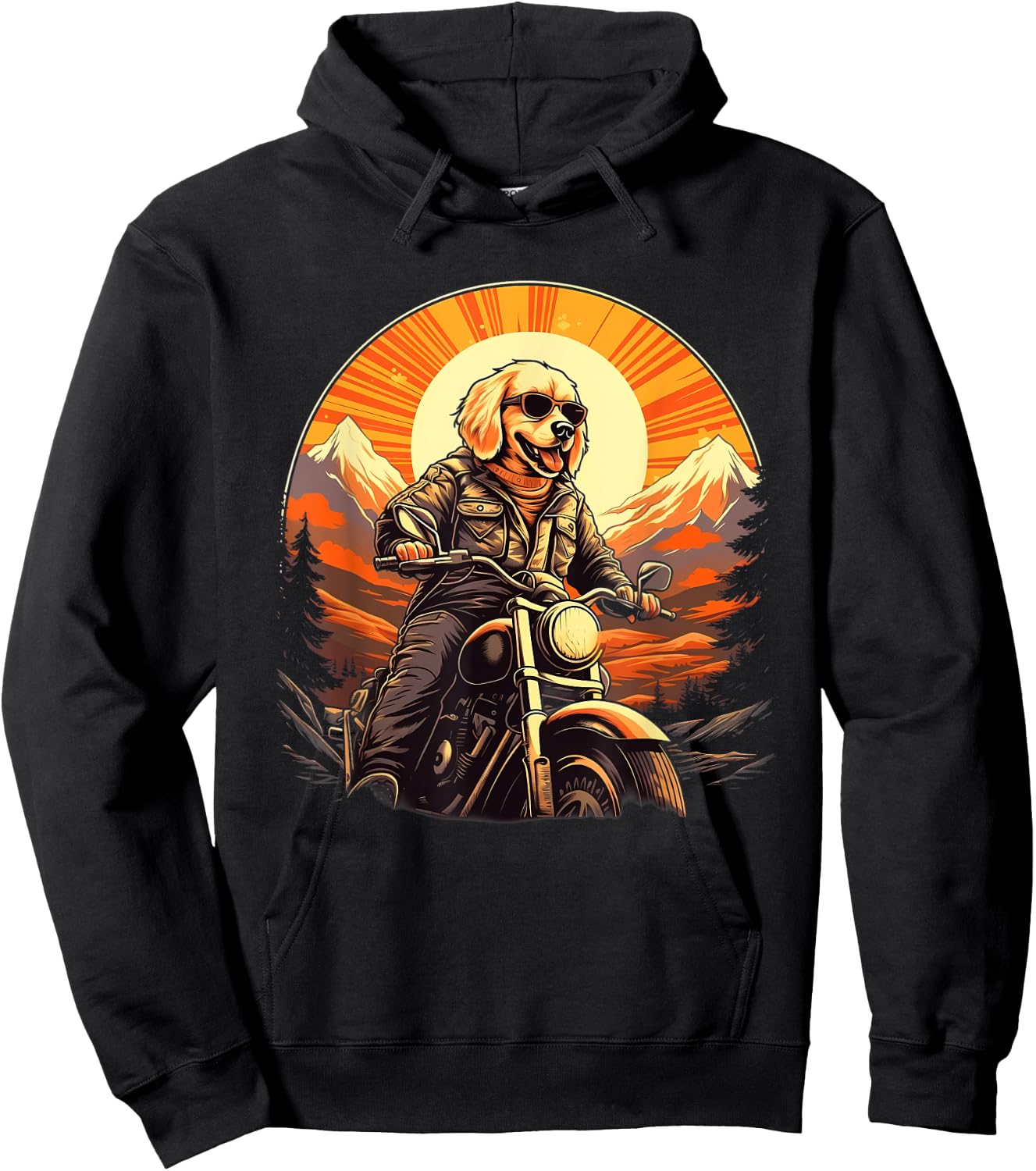 Biker Golden Retriever Dog Riding Motorcycle Men Women Girls Kids Hoodie - Hoodie | Black