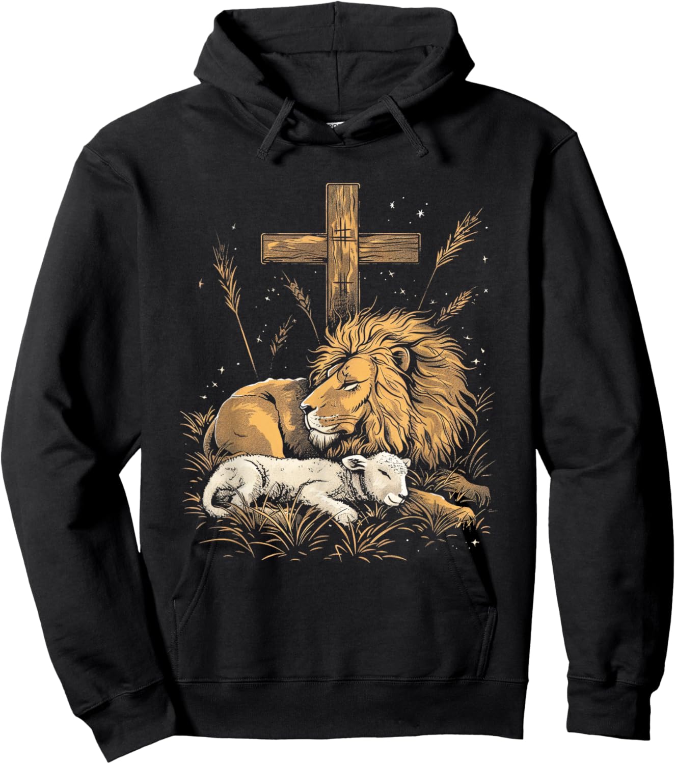 Religious Art Faith Spiritual Symbol Biblical Christianity Lion Lamb Christian Cross Hoodie - Hoodie | Black
