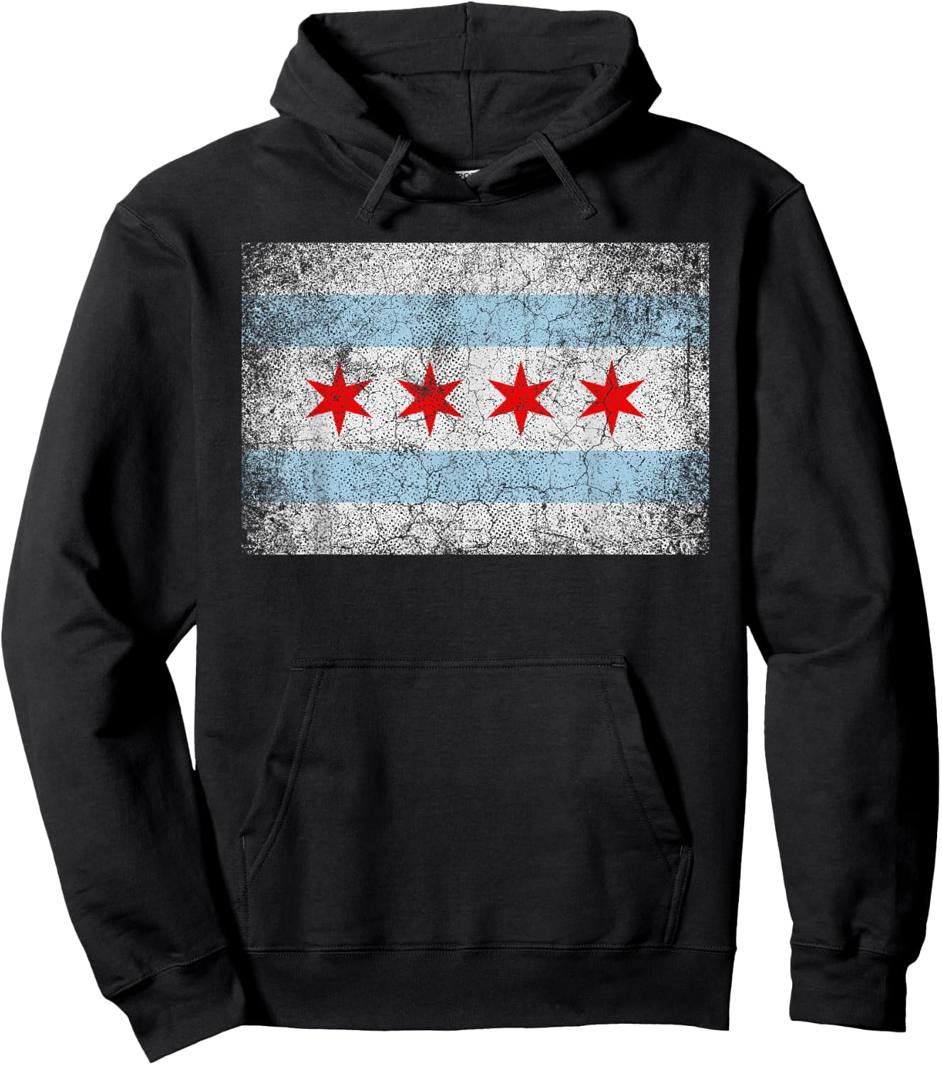 Chicago Flag Distressed Vintage Style Pride Men Women Hoodie - Hoodie | Black