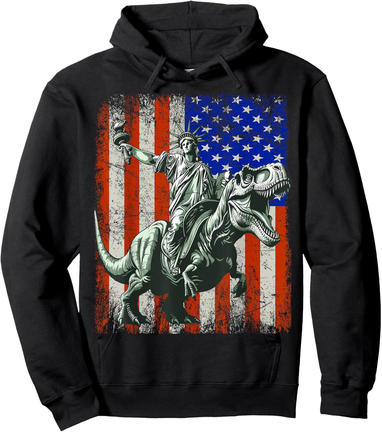 Dino Statue of liberty riding dinosaur Hoodie - Hoodie | Black
