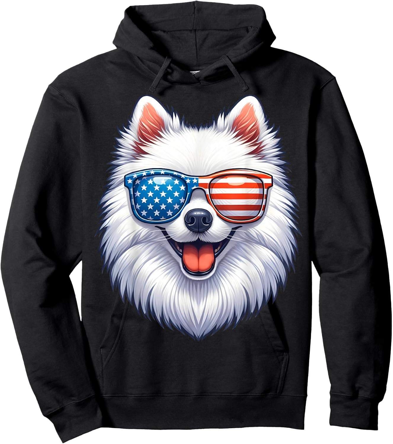 American Eskimo Dog USA Flag Funny Patriotic Hoodie - Hoodie | Black