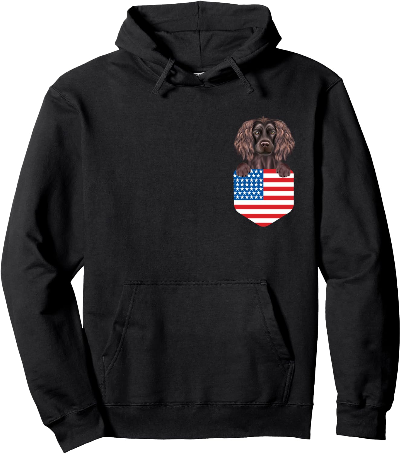 America Flag Boykin Spaniel Dog In Pocket Hoodie - Hoodie | Black