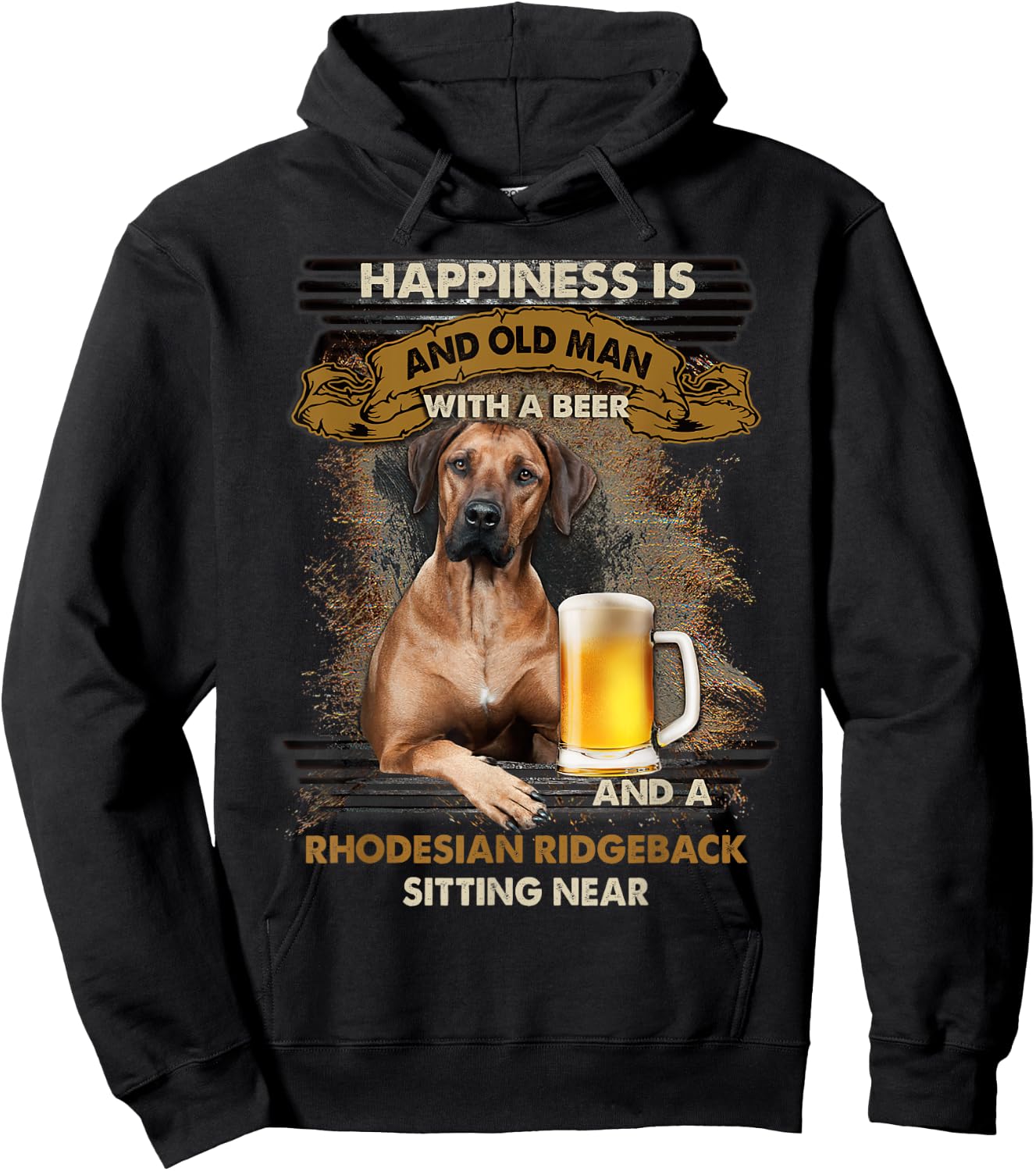 Happiness Is An Old Man With A Beer Rhodesian Ridgeback Hoodie - Hoodie | Black