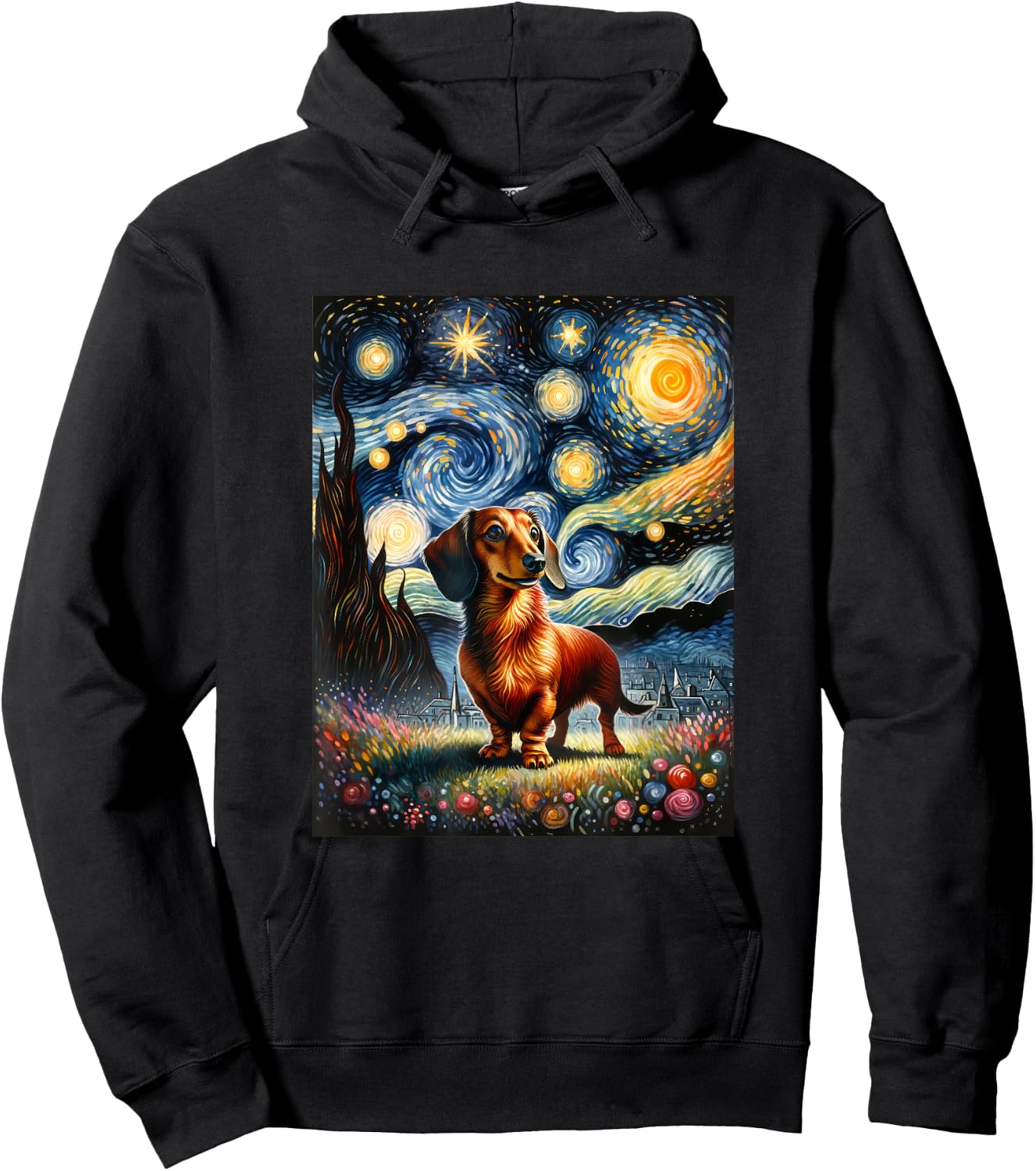 Dachshund Dog Van Gogh Starry Night Painting Men Women Girls Kids Hoodie - Hoodie | Black