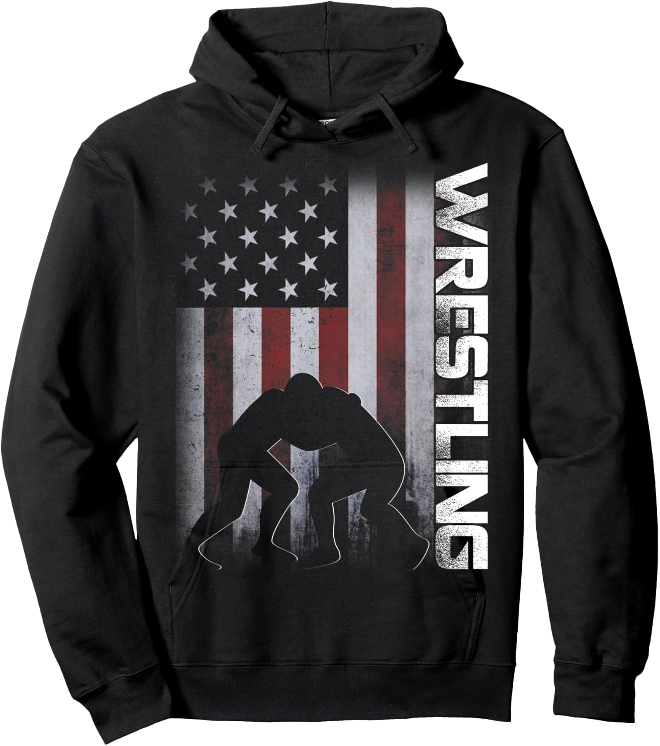 American Flag Wrestling Distressed Wrestle Gift Kids Men Hoodie - Hoodie | Black