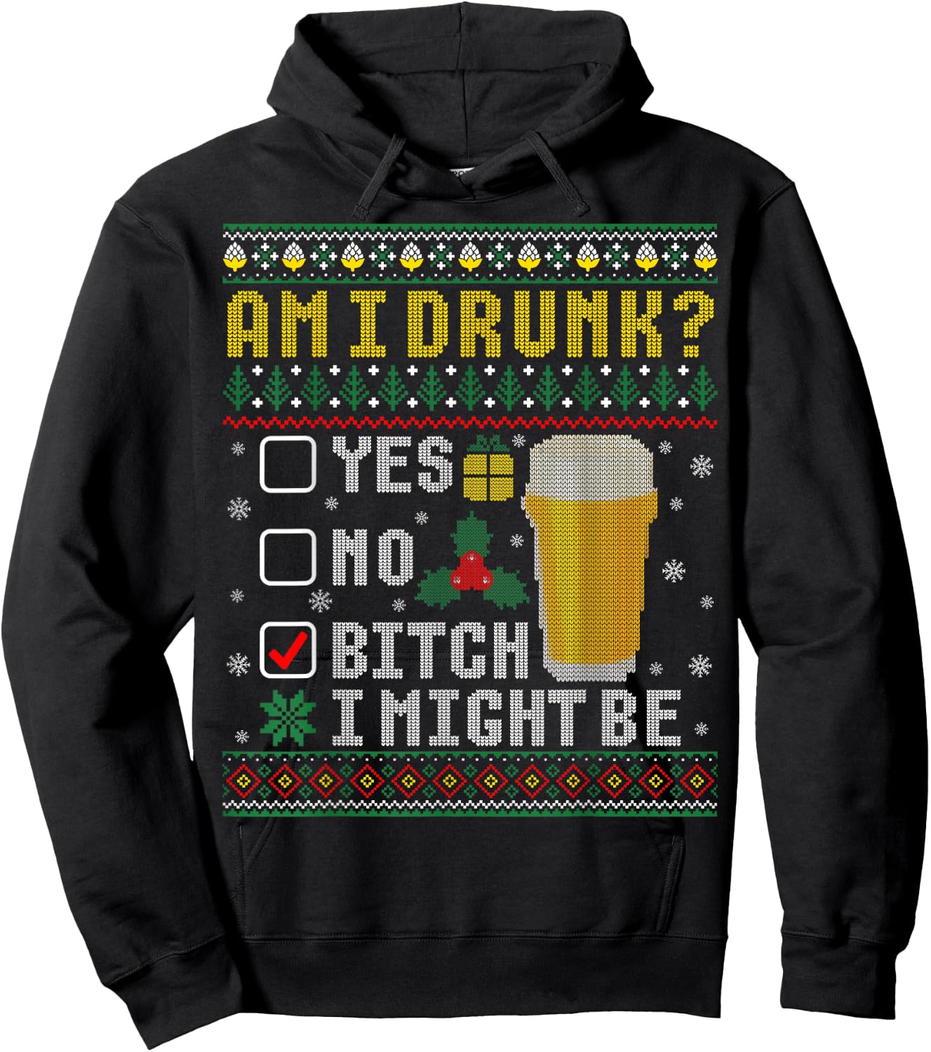 Funny Drinking Ugly Christmas Am I Drunk Hoodie - Hoodie | Black