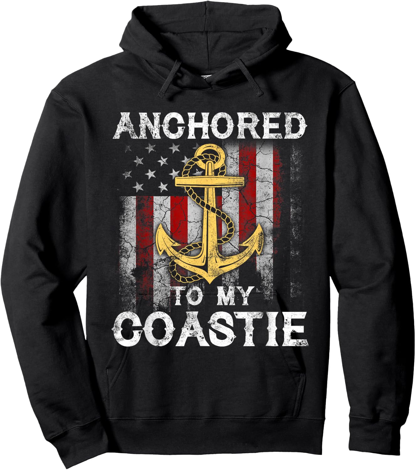 US Coast Guard Veteran Coastie Wife USCG Veteran Flag Hoodie - Hoodie | Black