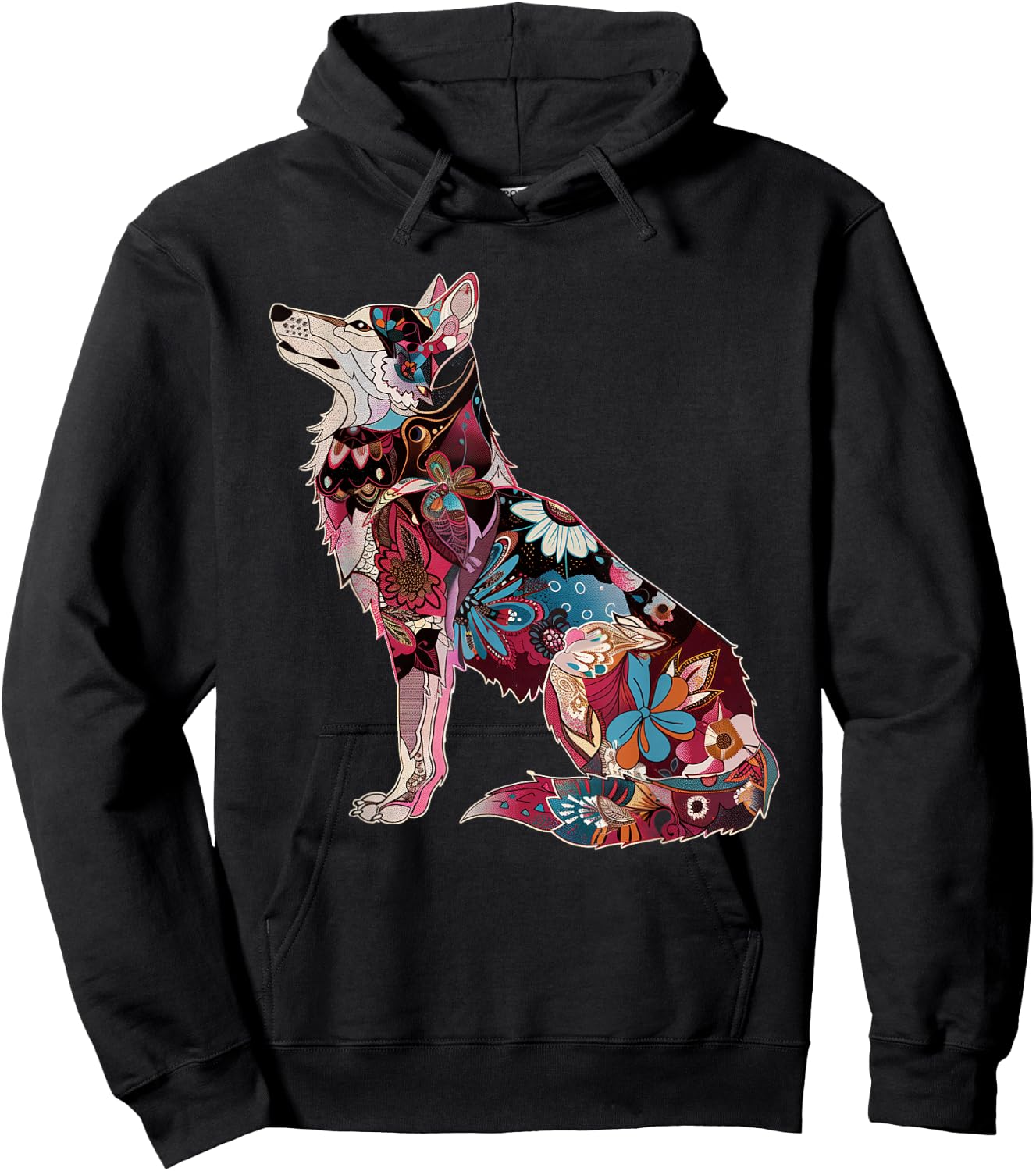 Wolf Vintage Flowers Floral Wolf Lover Hoodie - Hoodie | Black