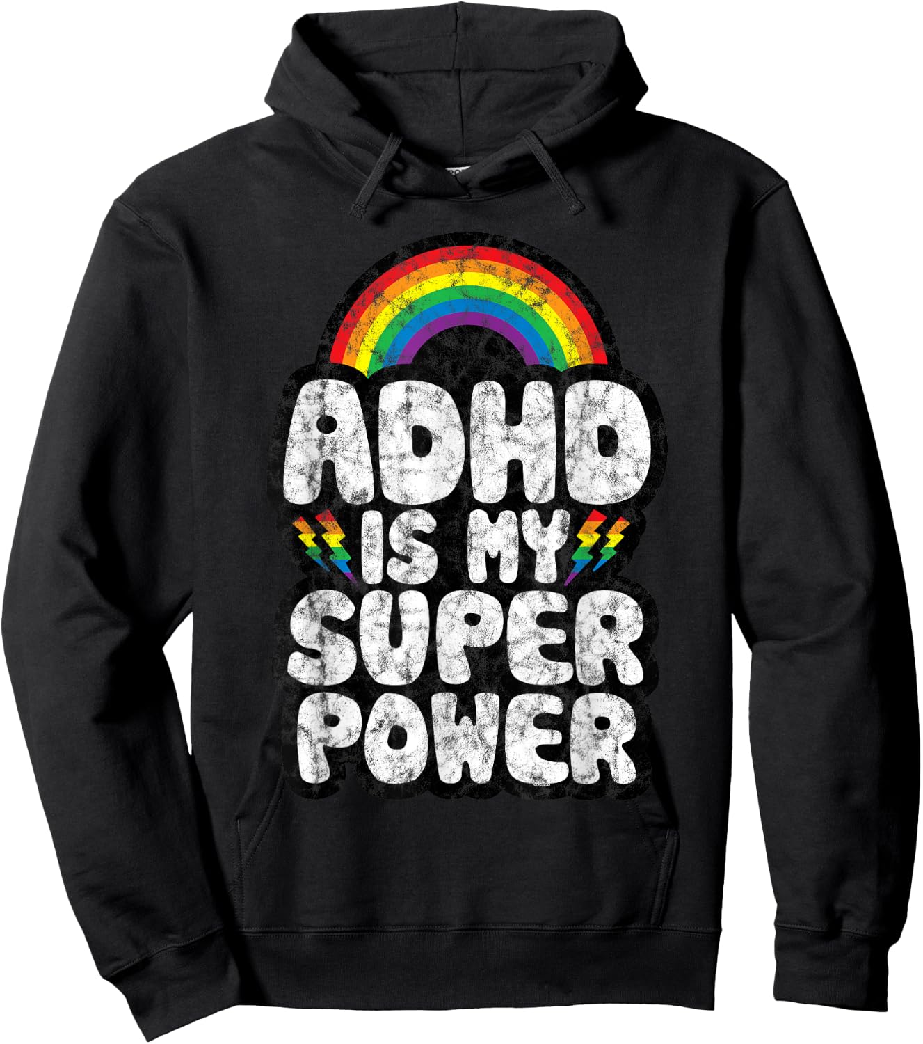 ADHD Quote for Kids Adults | ADHD is My Superpower | Rainbow Hoodie - Hoodie | Black