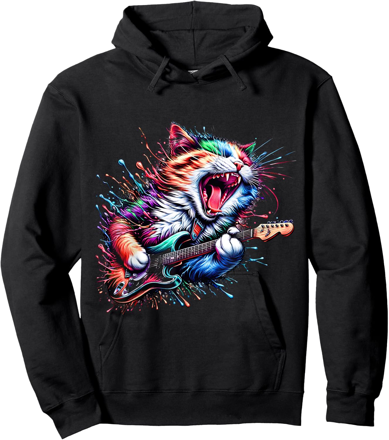 Kitty Cat Playing Guitar Rock Cat Heavy Metal Cat Music Cat Hoodie - Hoodie | Black