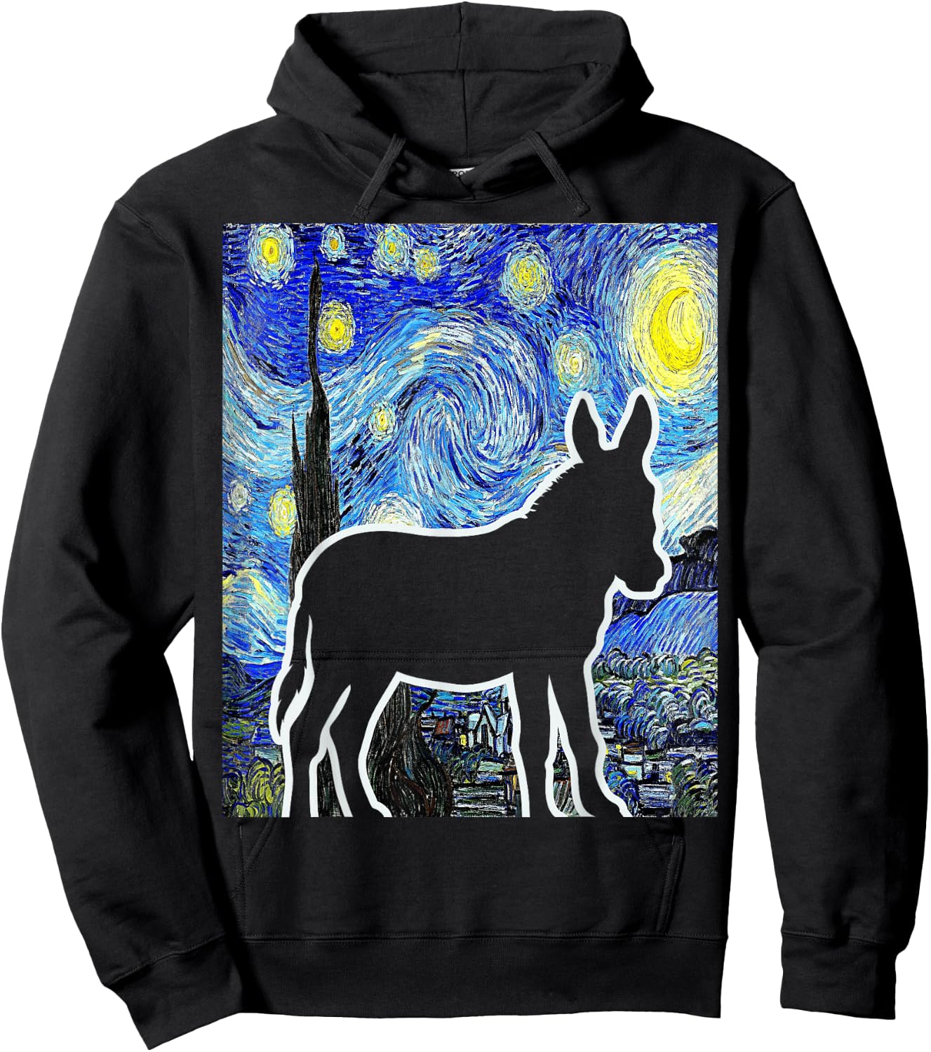 Donkey Starry Night Donkey Lover Farmer Painting Hoodie - Hoodie | Black