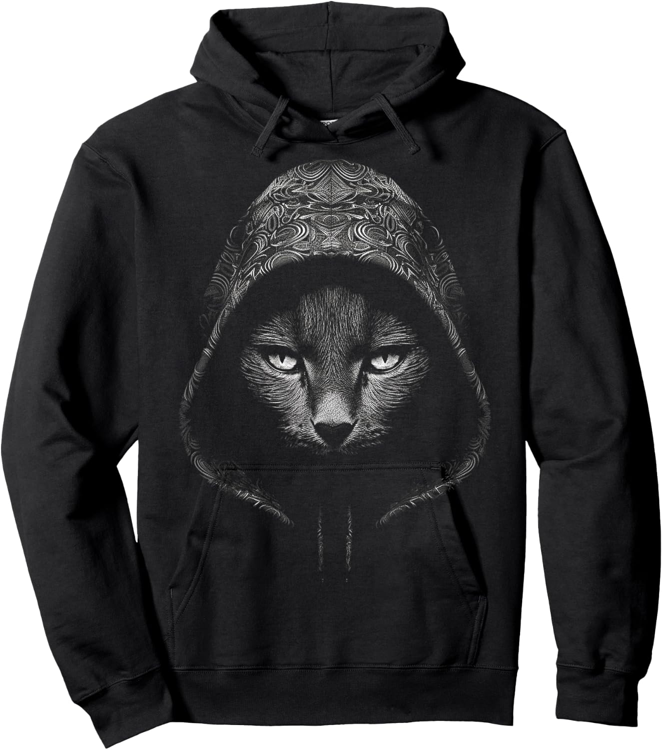 Cat Drawing Illustration Face Animal Art Graphic Cat Hoodie - Hoodie | Black