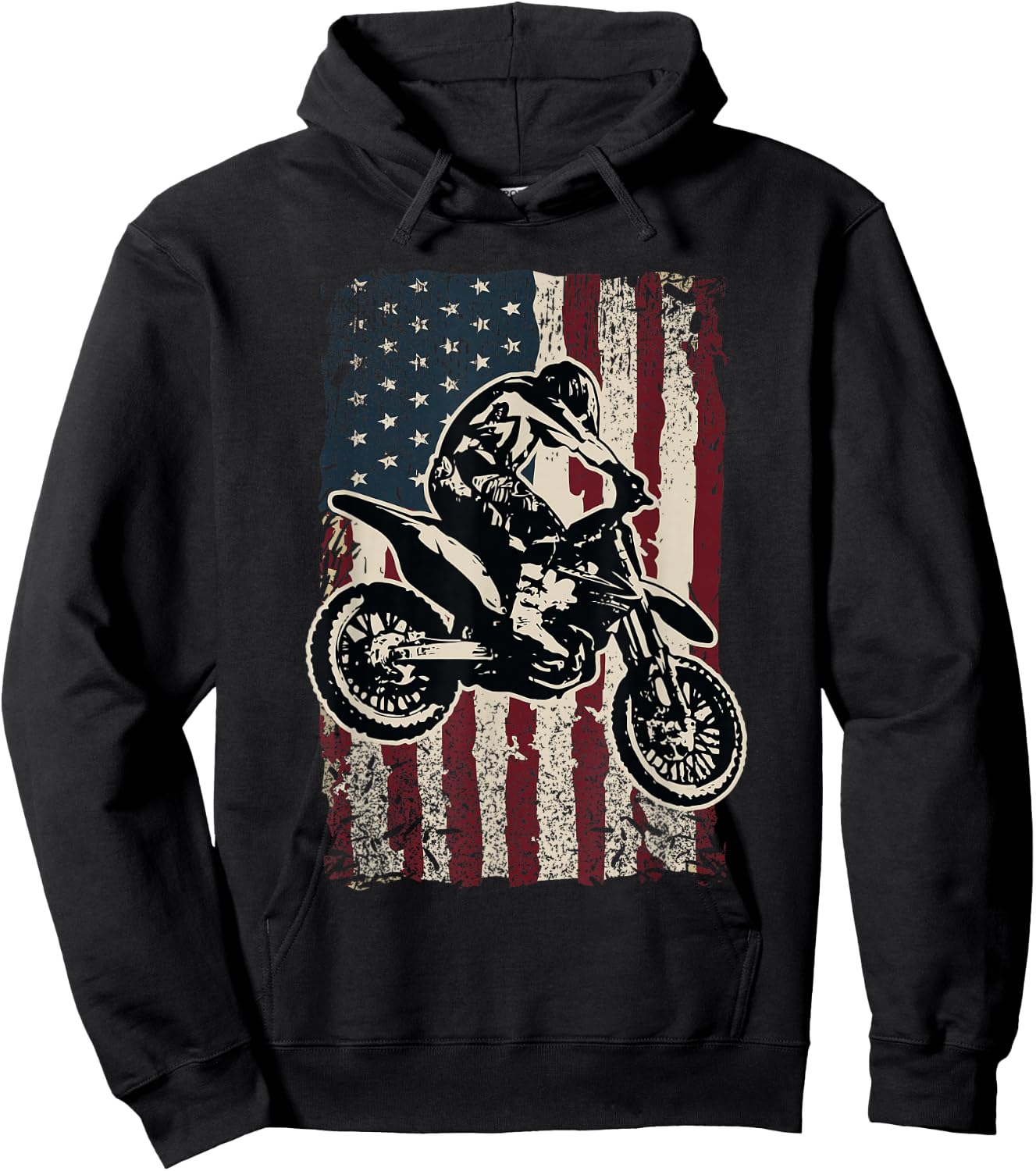 Motocross Dirt Bike Patriotic American Flag Biker Gift Hoodie - Hoodie | Black